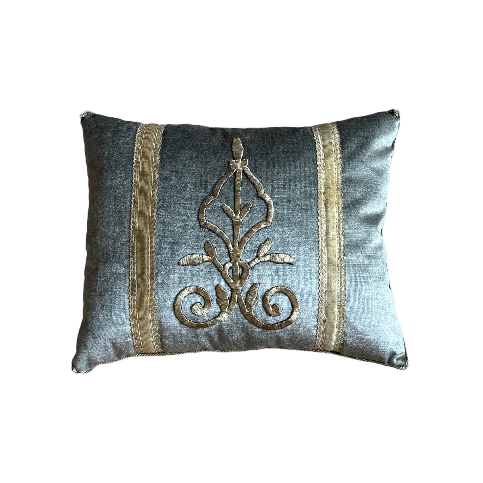 Antique Ottoman Empire Raised Silver Metallic Embroidery (#E060924A&B | 14.5 x 18″) New Pillows B. Viz Design