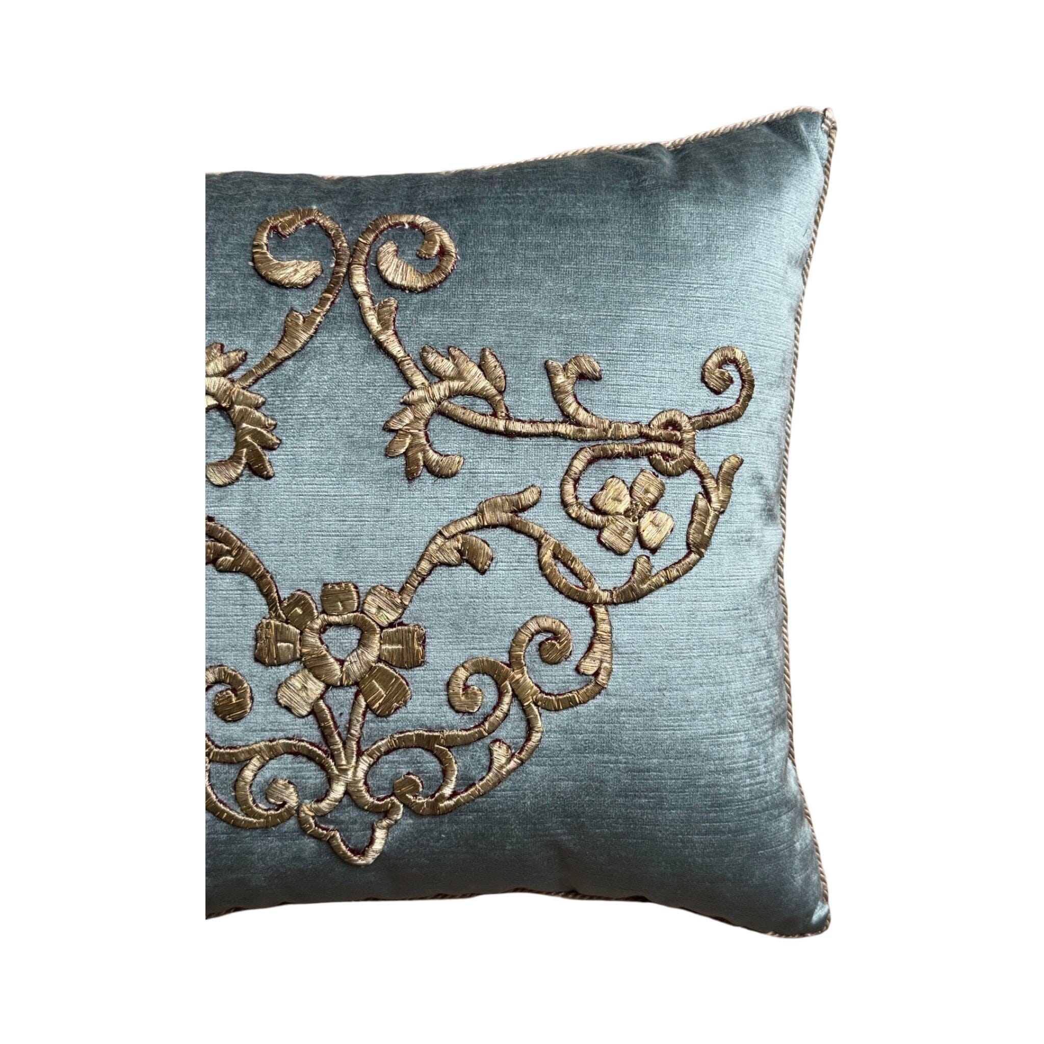 Antique Ottoman Empire Raised Silver Metallic Embroidery (#E063024 | 16.5 x 18.5″) New Pillows B. Viz Design