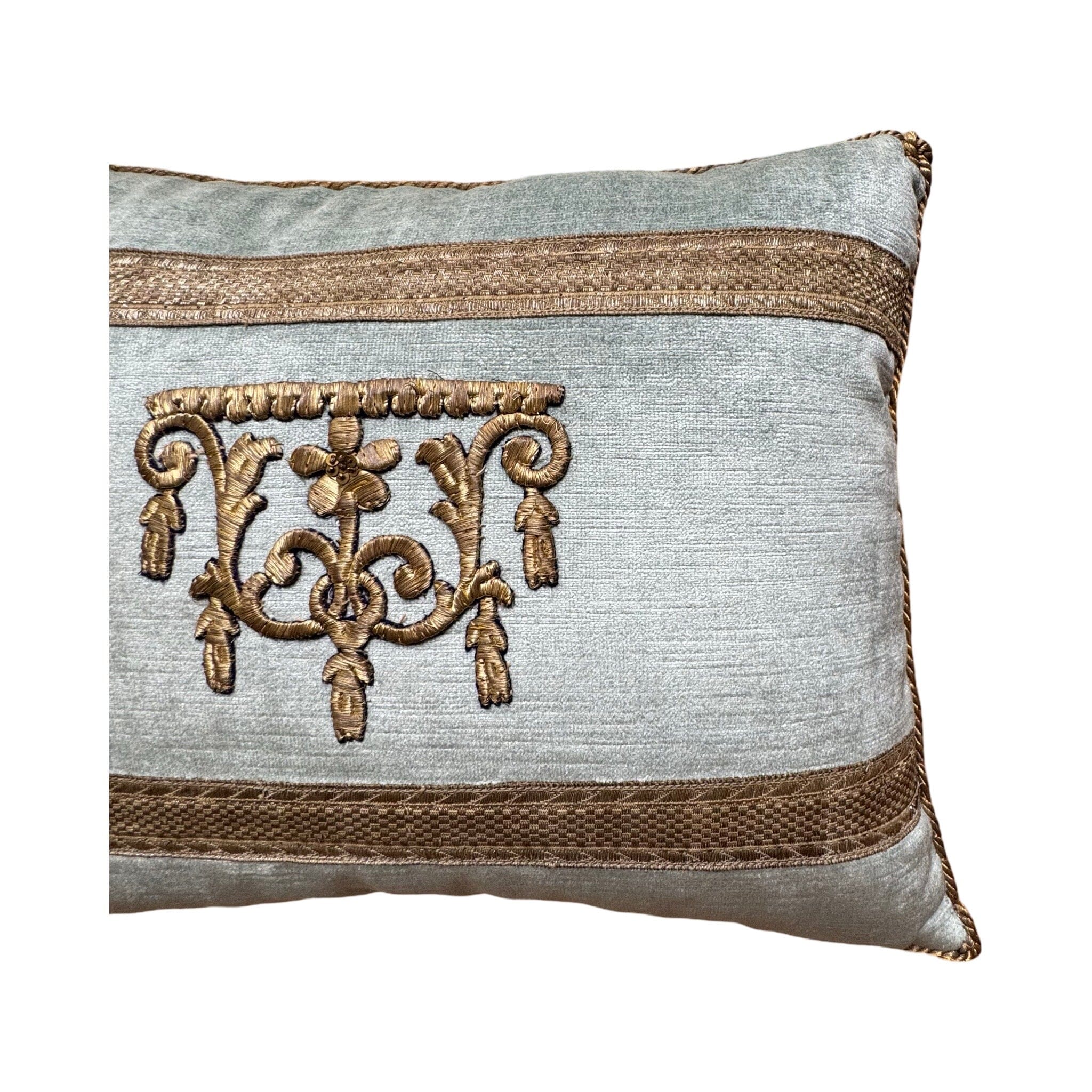 Antique Ottoman Empire Raised Silver Metallic Embroidery (#E072024 | 12 x 15″) New Pillows B. Viz Design