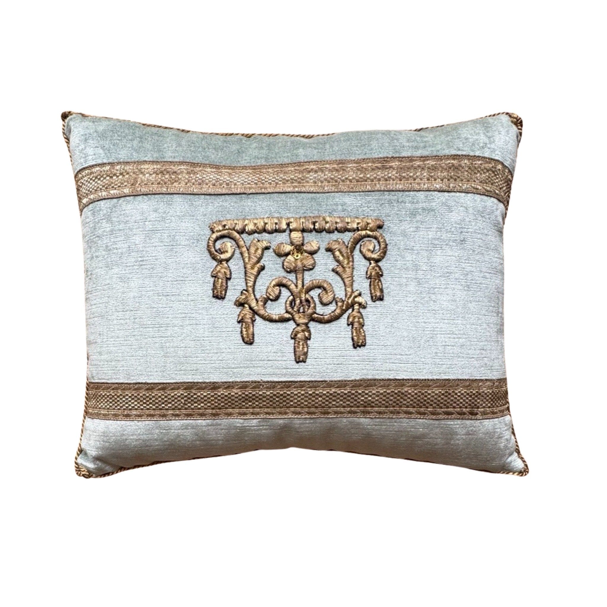 Antique Ottoman Empire Raised Silver Metallic Embroidery (#E072024 | 12 x 15″) New Pillows B. Viz Design