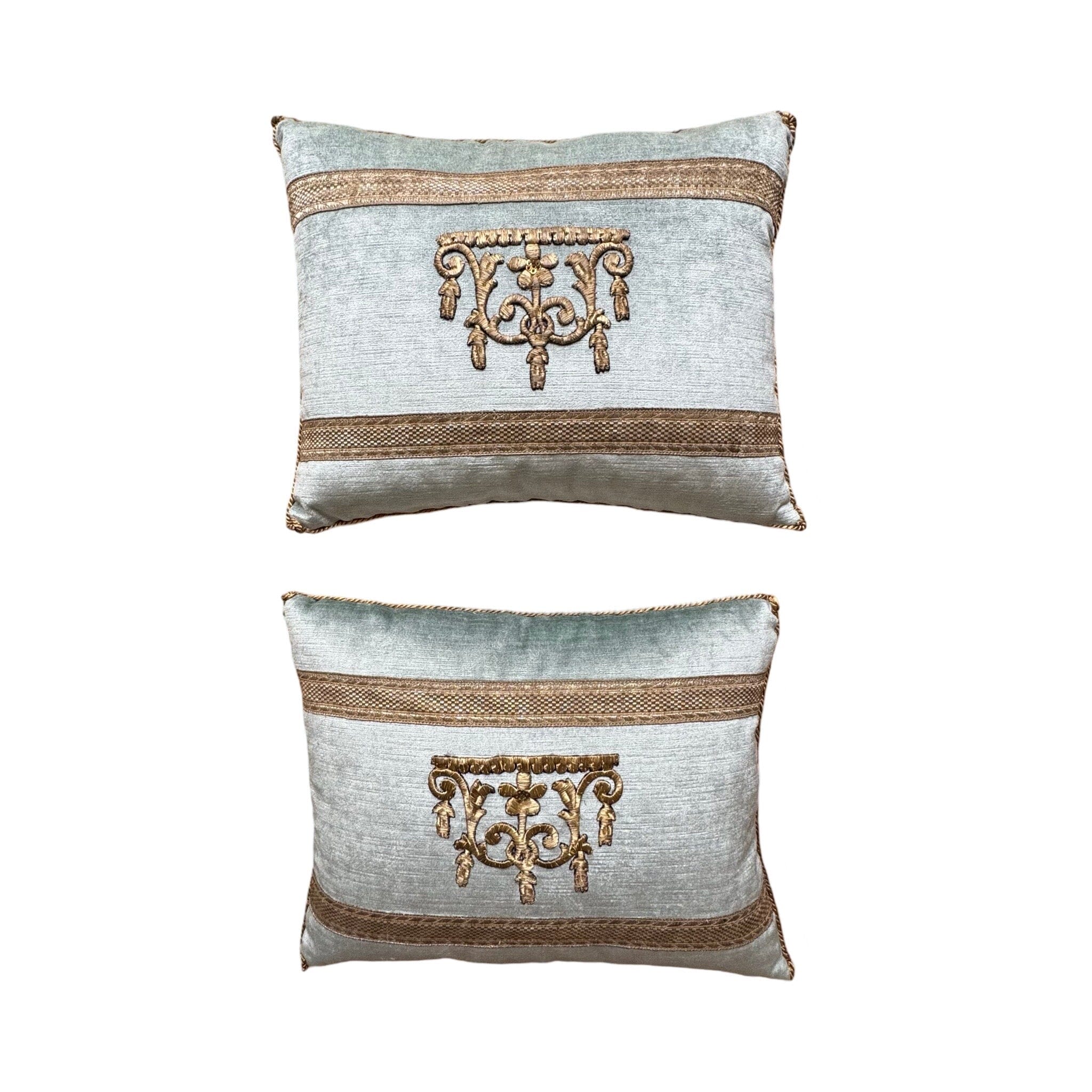 Antique Ottoman Empire Raised Silver Metallic Embroidery (#E072024 | 12 x 15″) New Pillows B. Viz Design