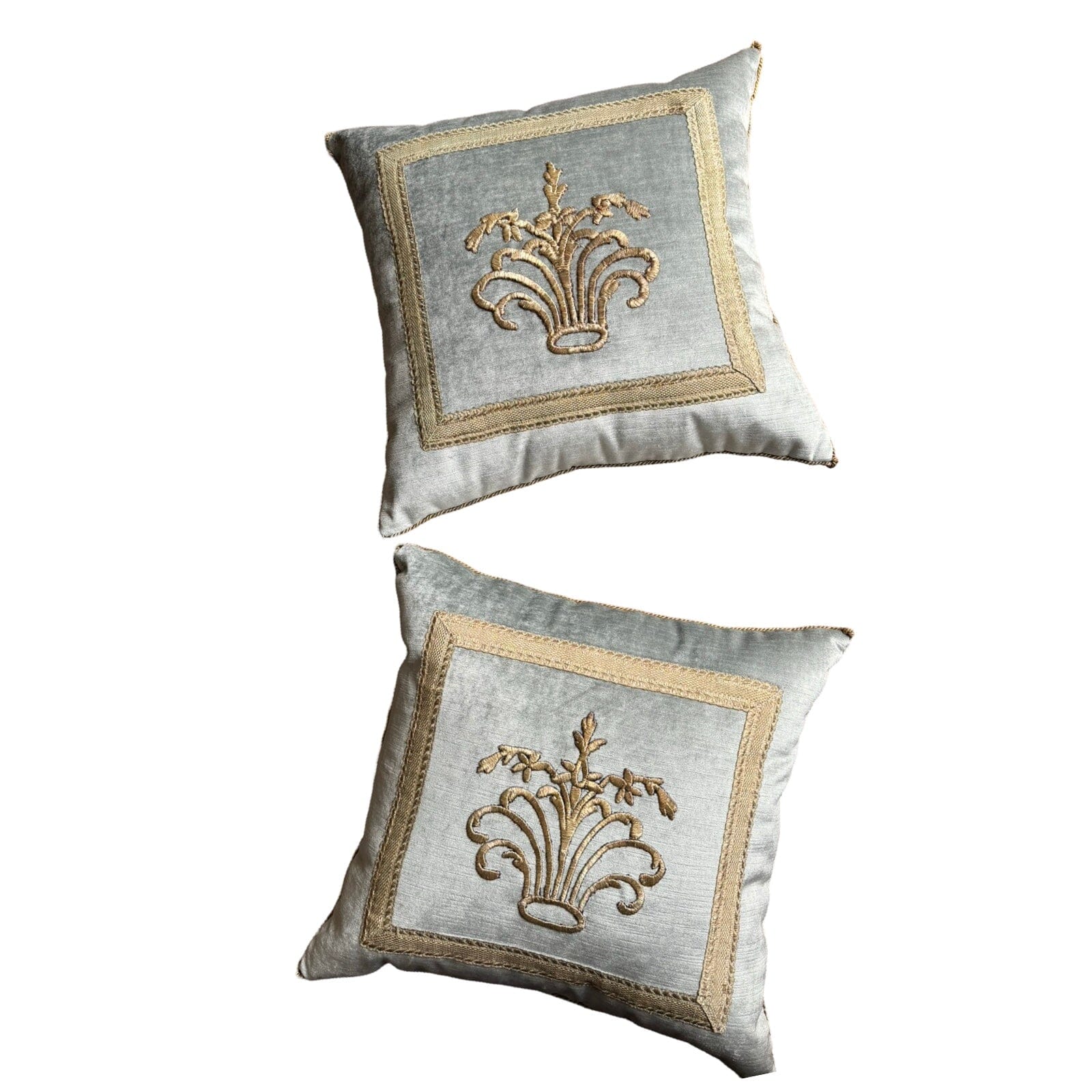 Antique Ottoman Empire Raised Silver Metallic Embroidery (#E072224A&B | 18 x 19") New Pillows B. Viz Design