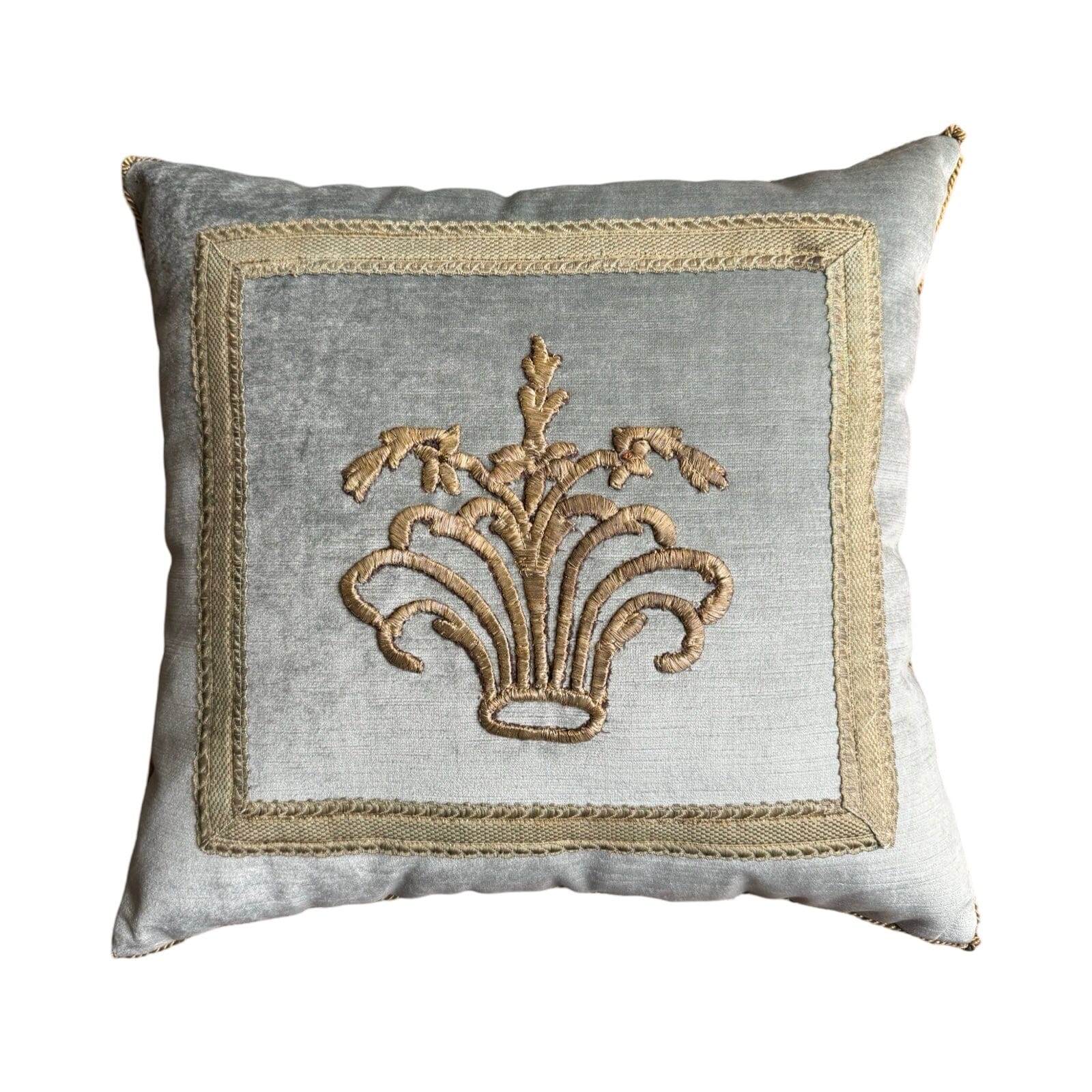 Antique Ottoman Empire Raised Silver Metallic Embroidery (#E072224A&B | 18 x 19") New Pillows B. Viz Design