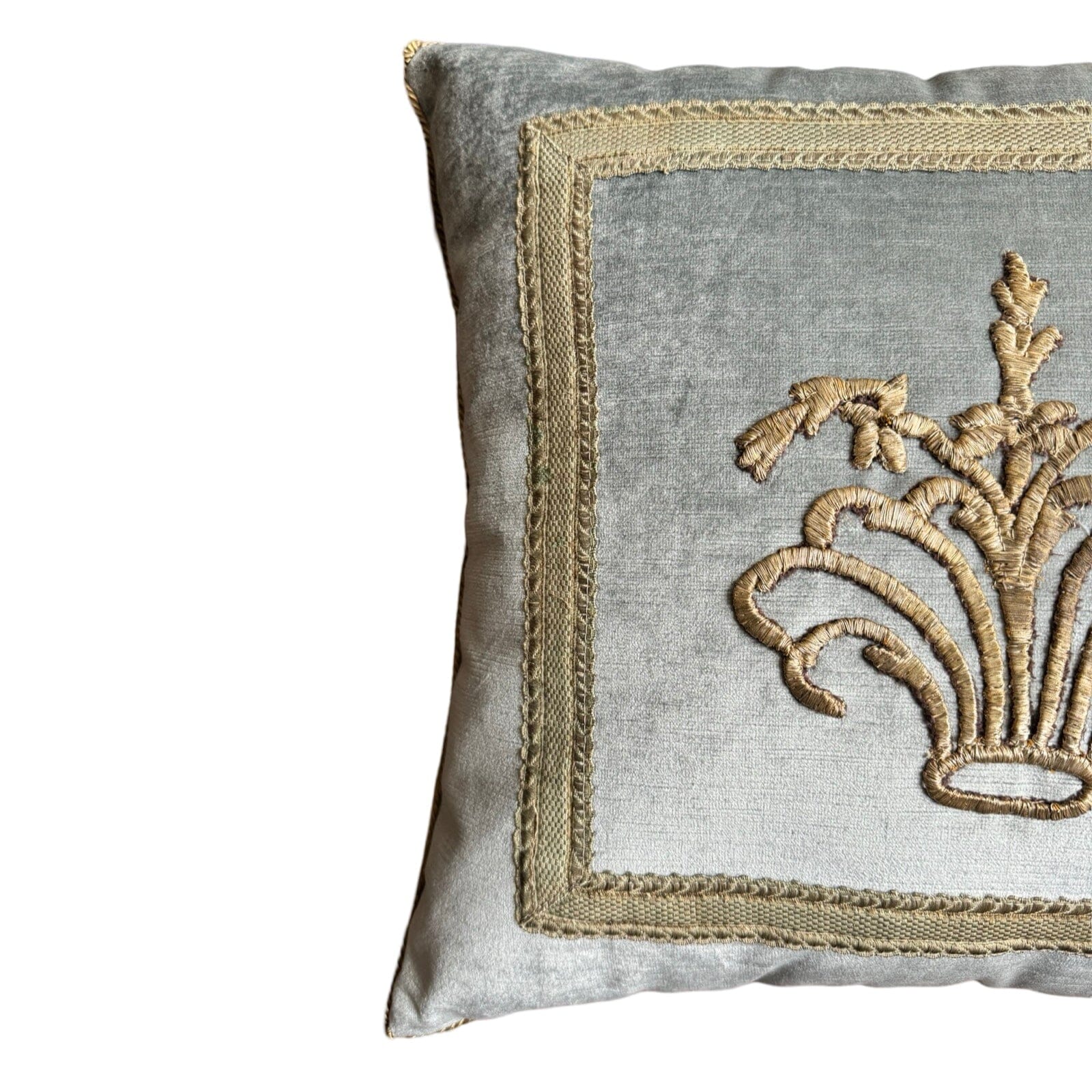 Antique Ottoman Empire Raised Silver Metallic Embroidery (#E072224A&B | 18 x 19") New Pillows B. Viz Design