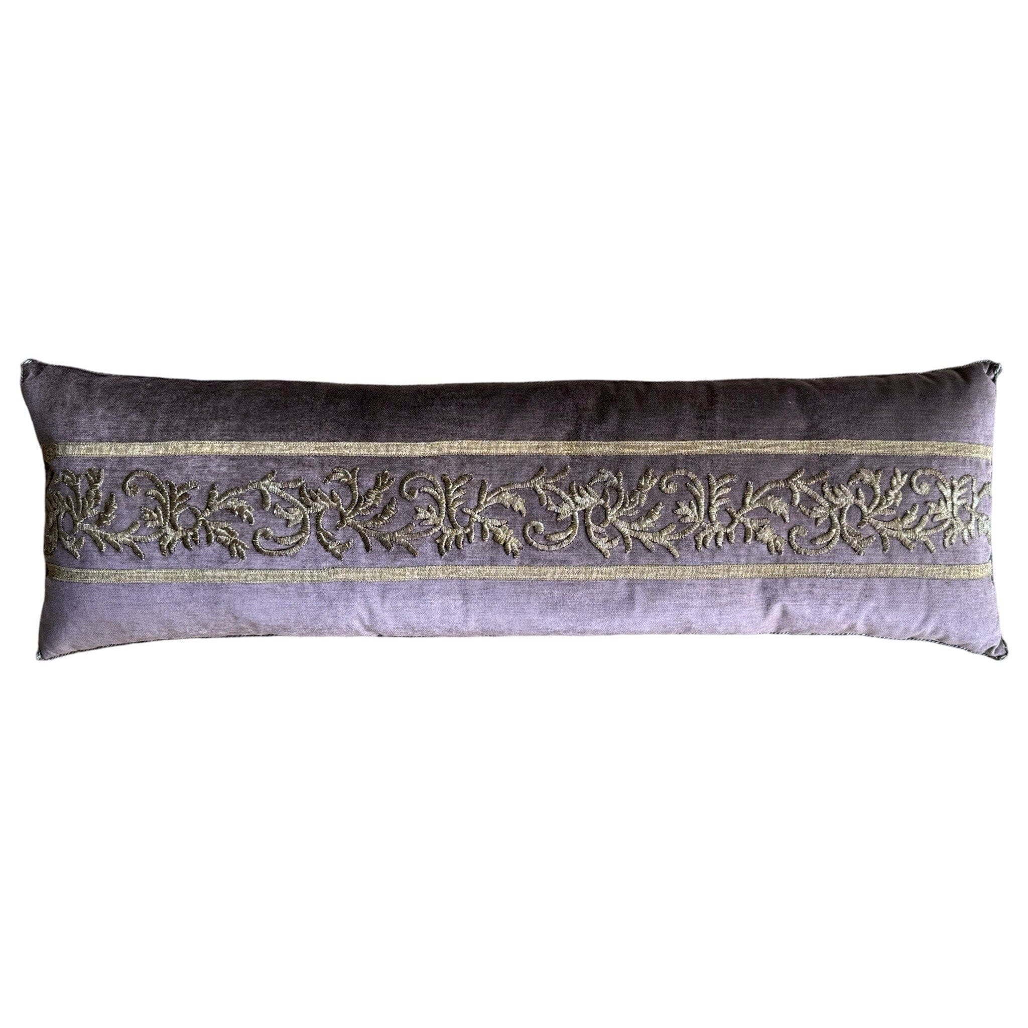 Antique Ottoman Empire Raised Silver Metallic Embroidery (#E082024 | 14 x 43") New Pillows B. Viz Design