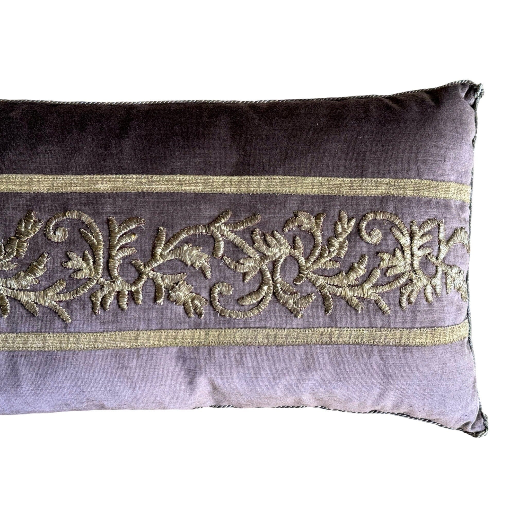 Antique Ottoman Empire Raised Silver Metallic Embroidery (#E082024 | 14 x 43") New Pillows B. Viz Design