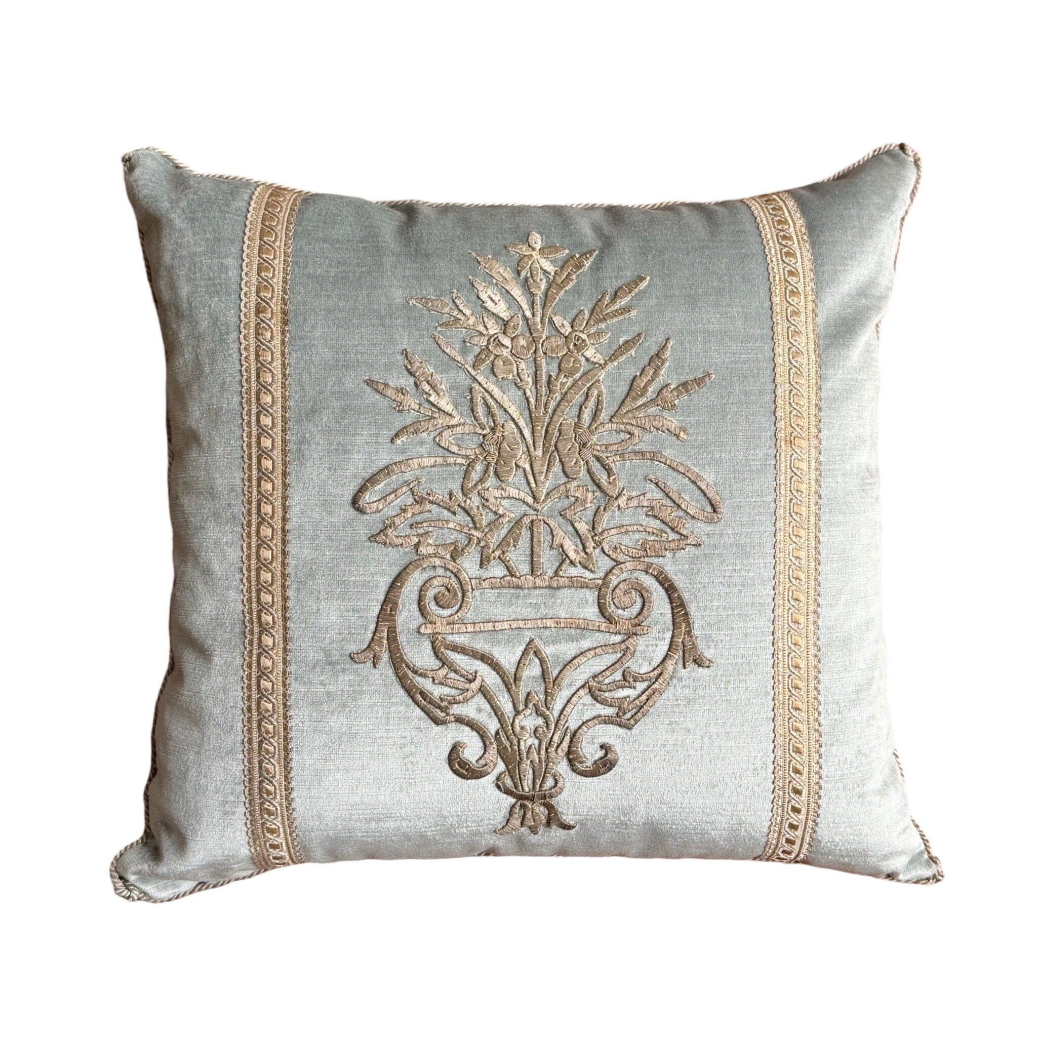 Antique Ottoman Empire Raised Silver Metallic Embroidery (#E090224A&B | 17.5 x 19") New Pillows B. Viz Design