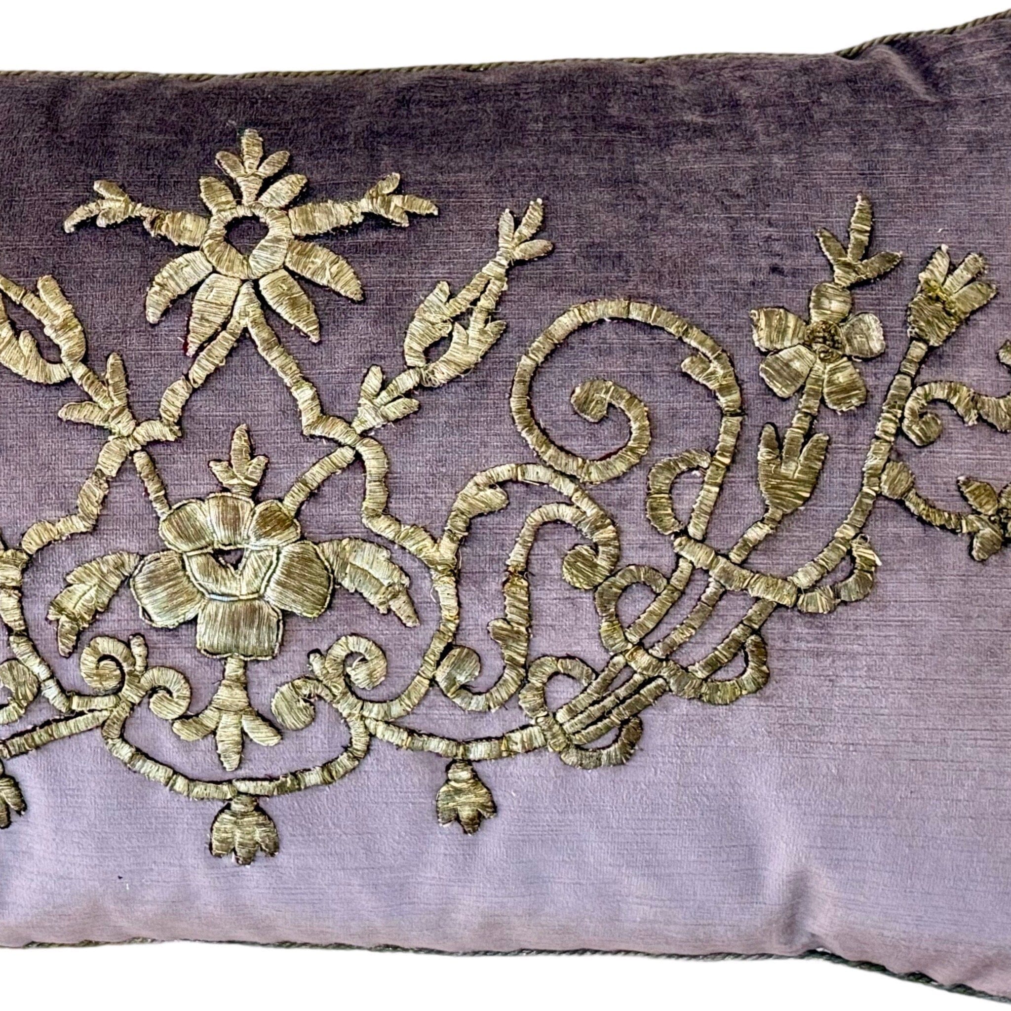 Antique Ottoman Empire Raised Silver Metallic Embroidery (#E091924 | 15.5x 28") New Pillows B. Viz Design