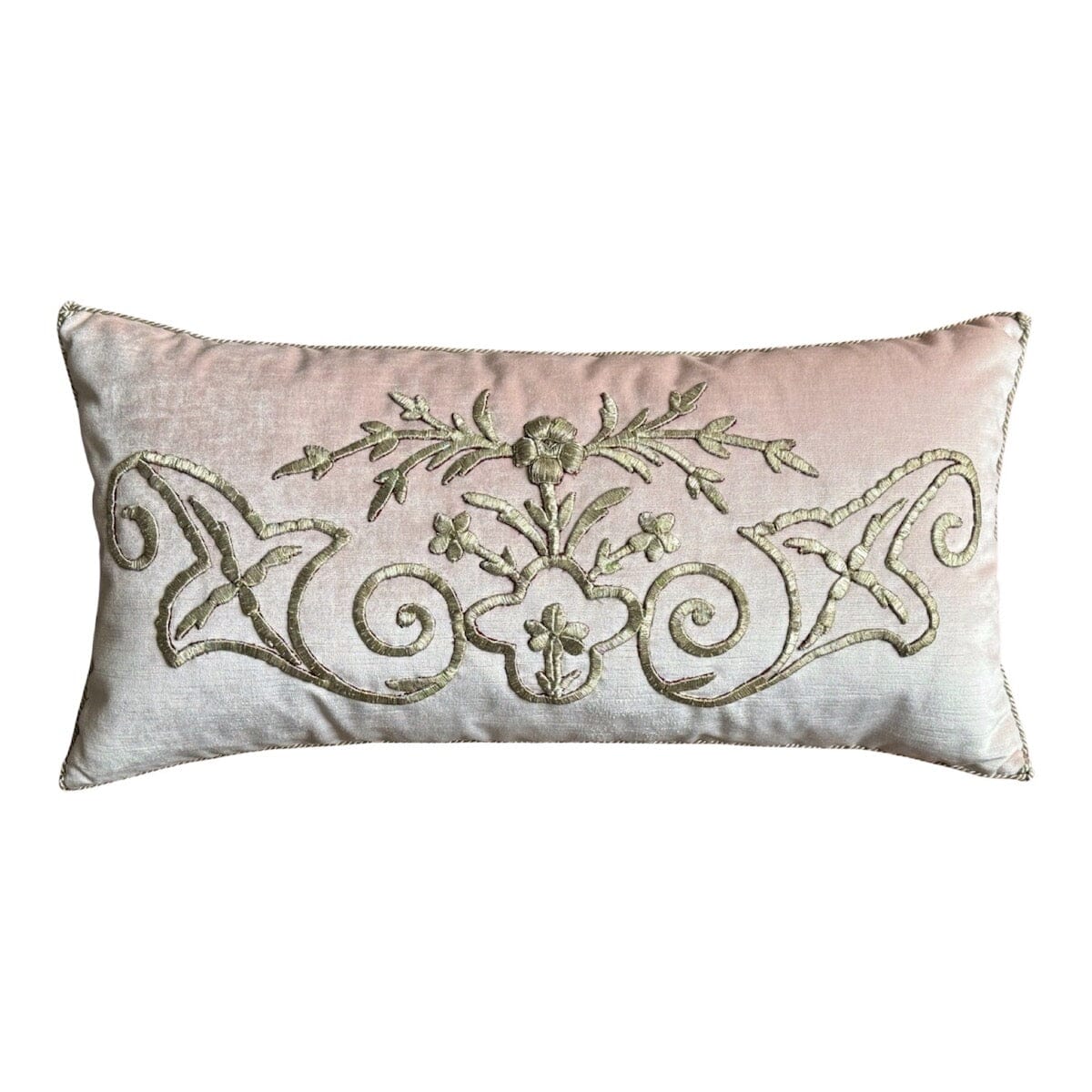 Antique Ottoman Empire Raised Silver Metallic Embroidery (#E121623 | 13 x 25") New Pillows B. Viz Design