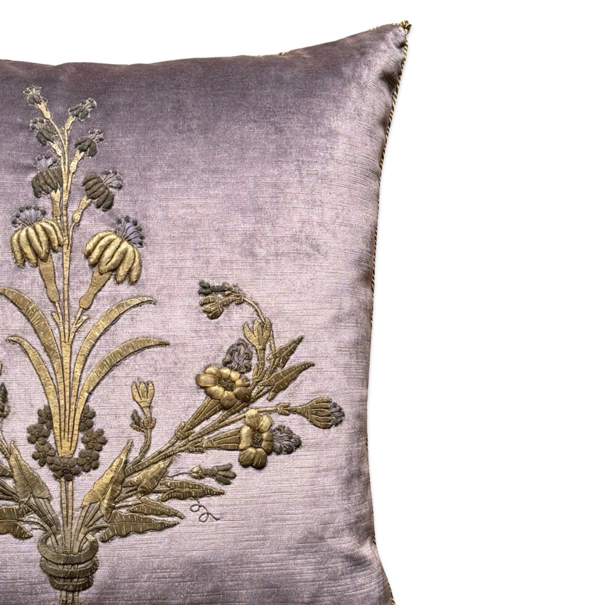 Antique Ottoman Empire Raised Silver Metallic Embroidery (#E132423A&B | 21 x 21") New Pillows B. Viz Design