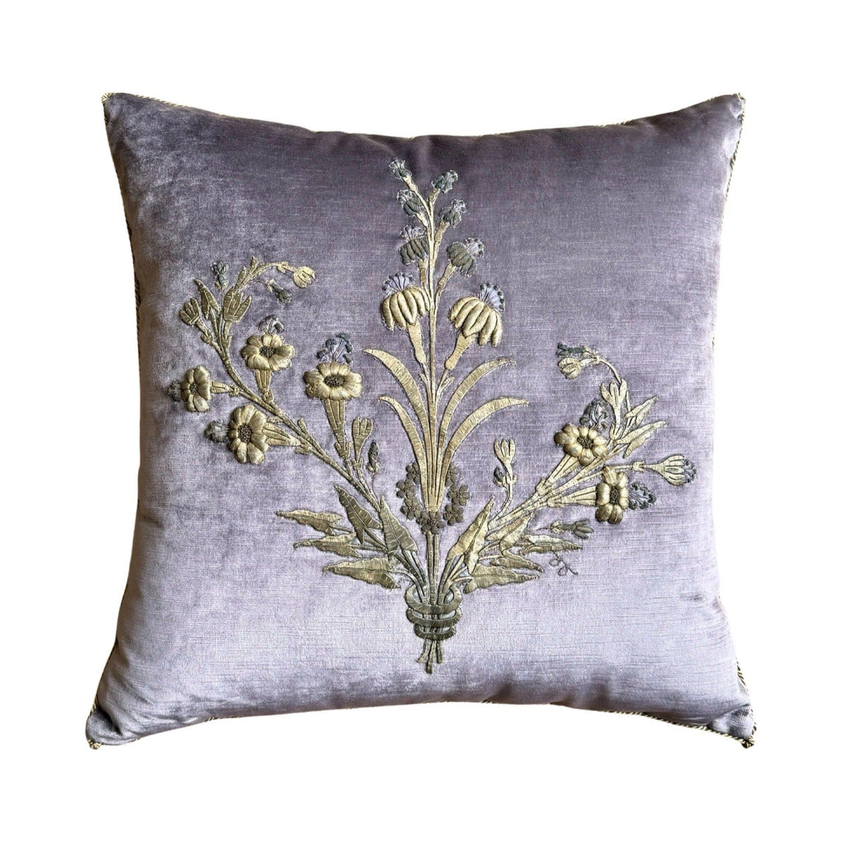 Antique Ottoman Empire Raised Silver Metallic Embroidery (#E132423A&B | 21 x 21") New Pillows B. Viz Design