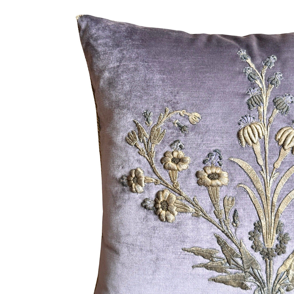 Antique Ottoman Empire Raised Silver Metallic Embroidery (#E132423A&B | 21 x 21") New Pillows B. Viz Design