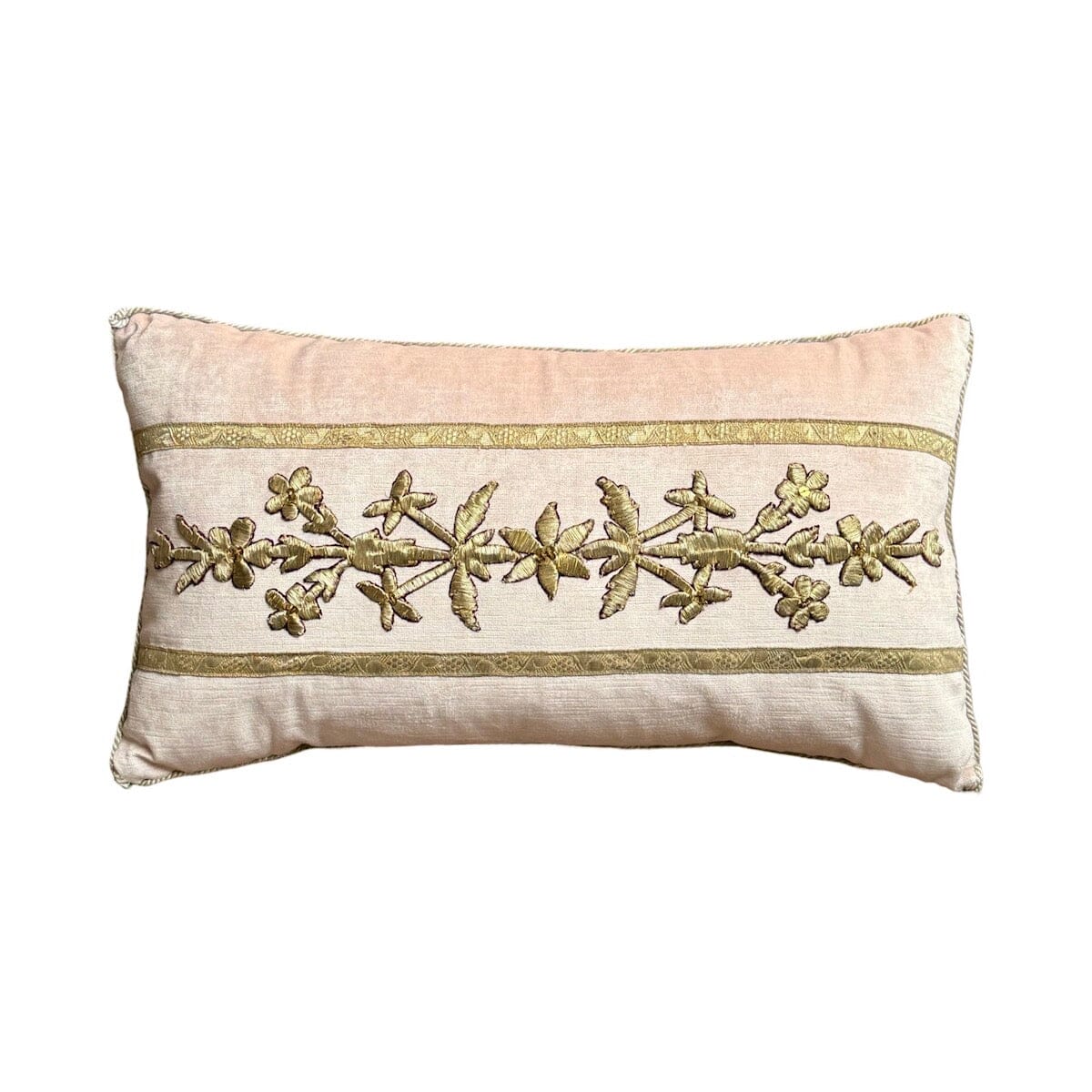 Antique Ottoman Empire Raised Silver Metallic Embroidery on Blush Pink Velvet (#E042924 |12 x 21") New Pillow B. Viz Design