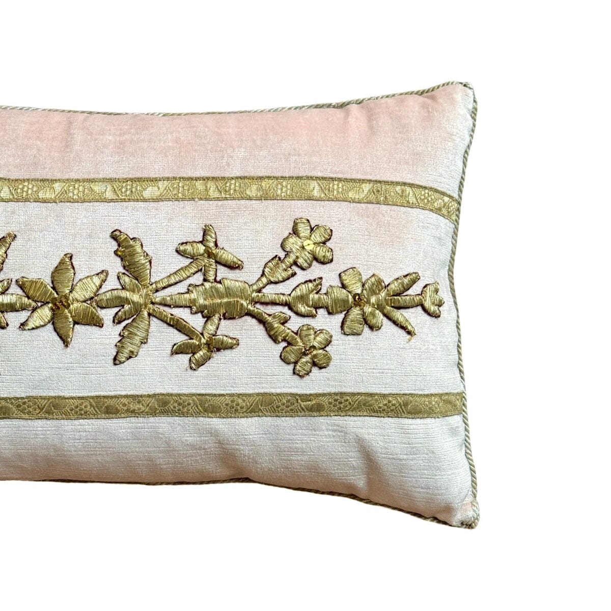 Antique Ottoman Empire Raised Silver Metallic Embroidery on Blush Pink Velvet (#E042924 |12 x 21") New Pillow B. Viz Design