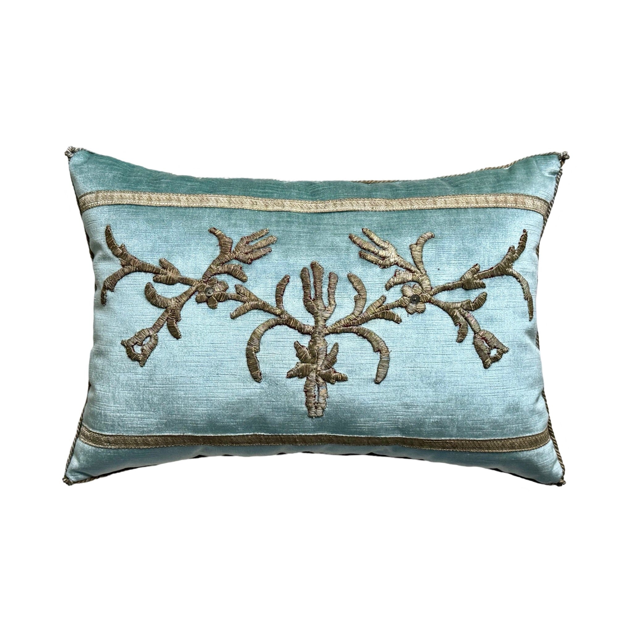 Antique Ottoman Empire Raised Silver Metallic Embroidery(#E062124 | 13 x 19") Pillow B. Viz Design