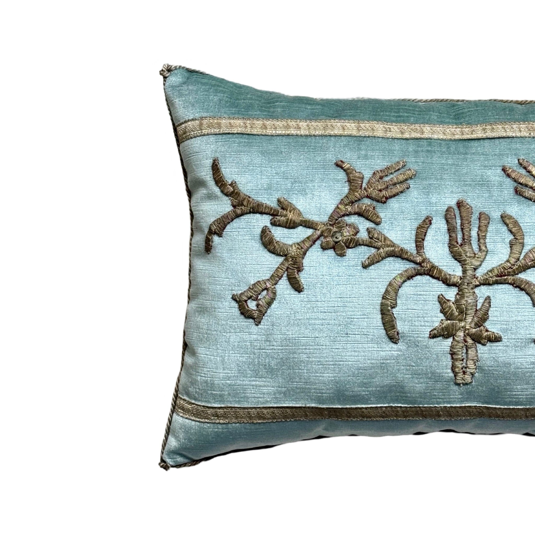 Antique Ottoman Empire Raised Silver Metallic Embroidery(#E062124 | 13 x 19") Pillow B. Viz Design