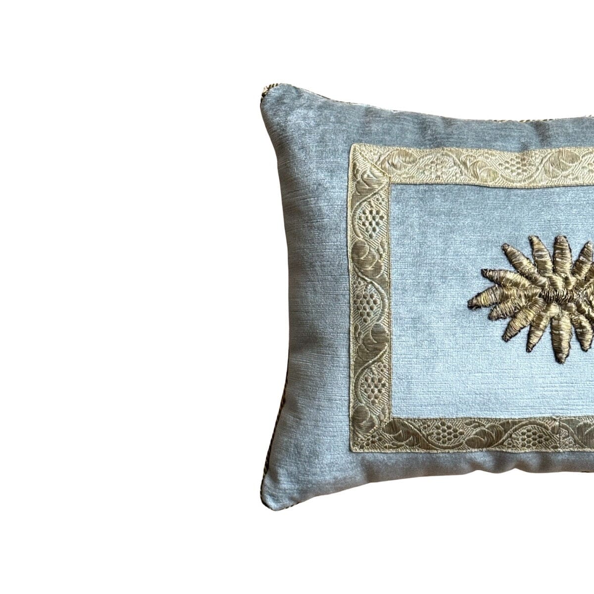 Antique Ottoman Empire Raised Silvery Gold Embroidery (#E122123 | 12 x 16") New Pillows B. Viz Design