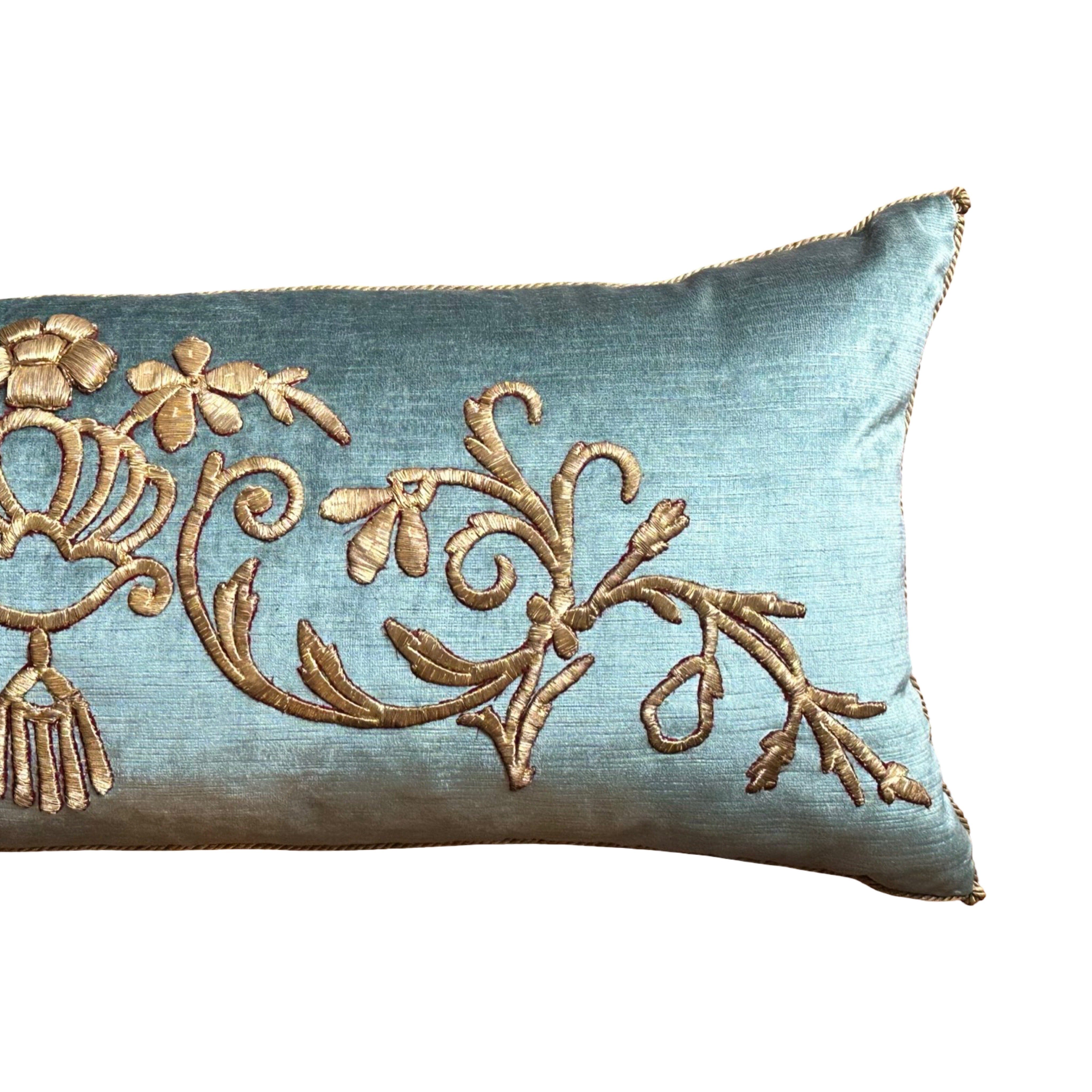 Antique Ottoman Empire Raised Silvery Gold Metallic Embroidery (#E013125 | 14" x 34") New Pillows B. Viz Design