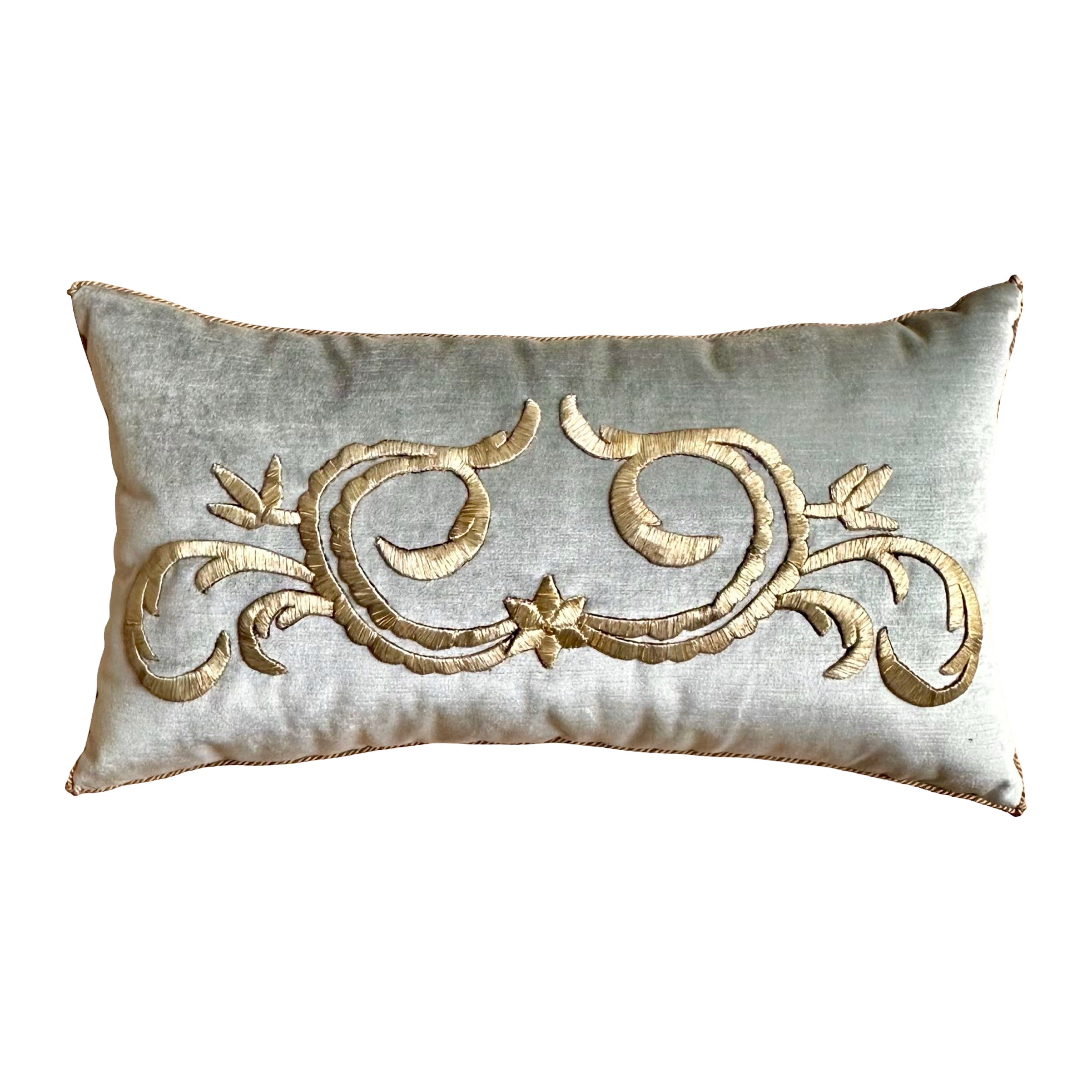 Antique Ottoman Empire Raised Silvery Gold Metallic Embroidery (#E030225B | 13" x 23.5") New Pillows B. Viz Design