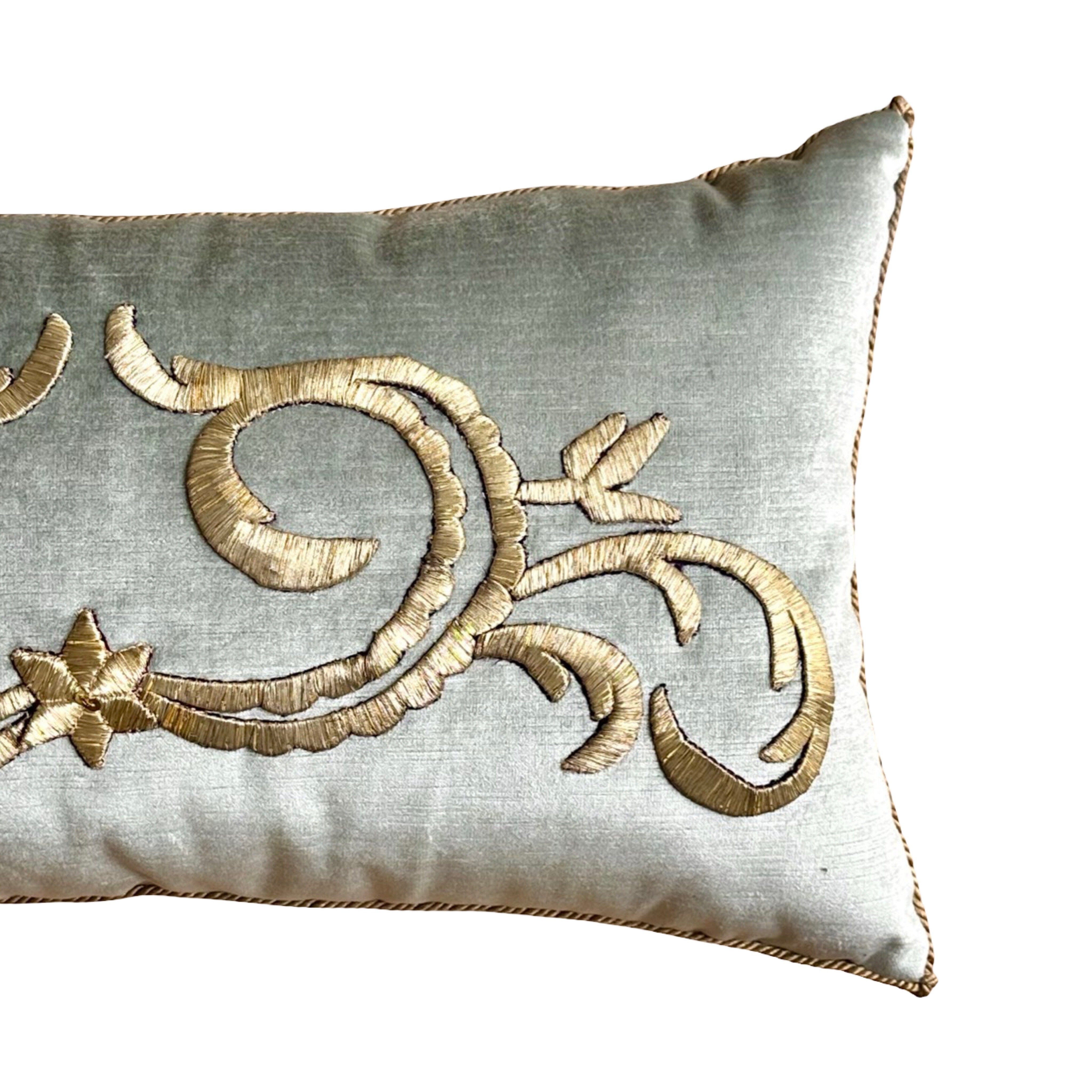 Antique Ottoman Empire Raised Silvery Gold Metallic Embroidery (#E030225B | 13" x 23.5") New Pillows B. Viz Design