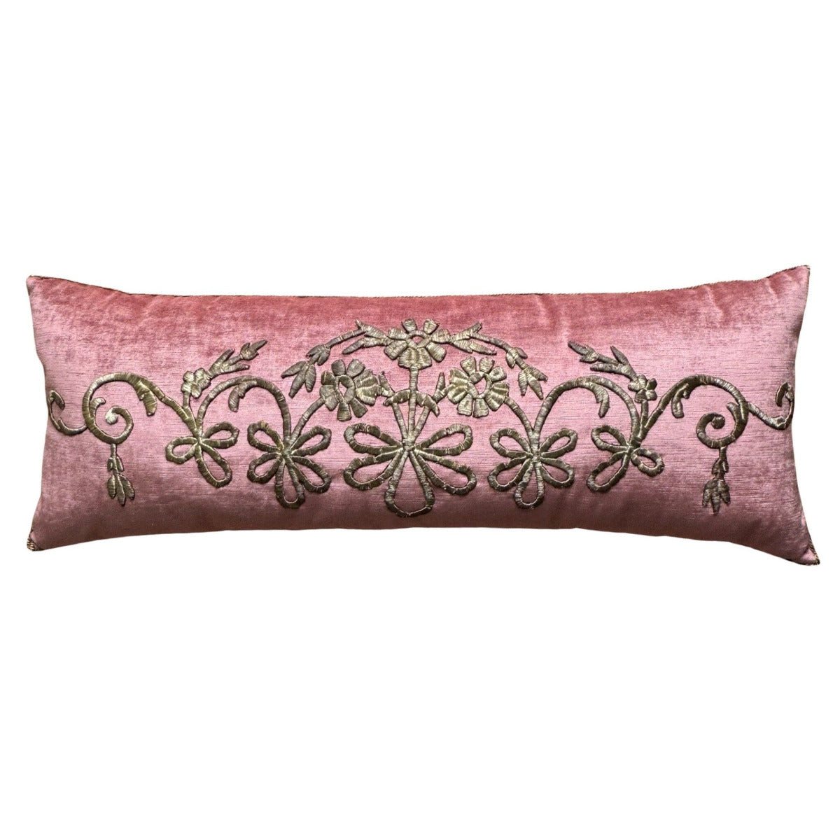 Antique Ottoman Empire Raised Silvery Gold Metallic Embroidery (#E102323 | 14X36") New Pillows B. Viz Design