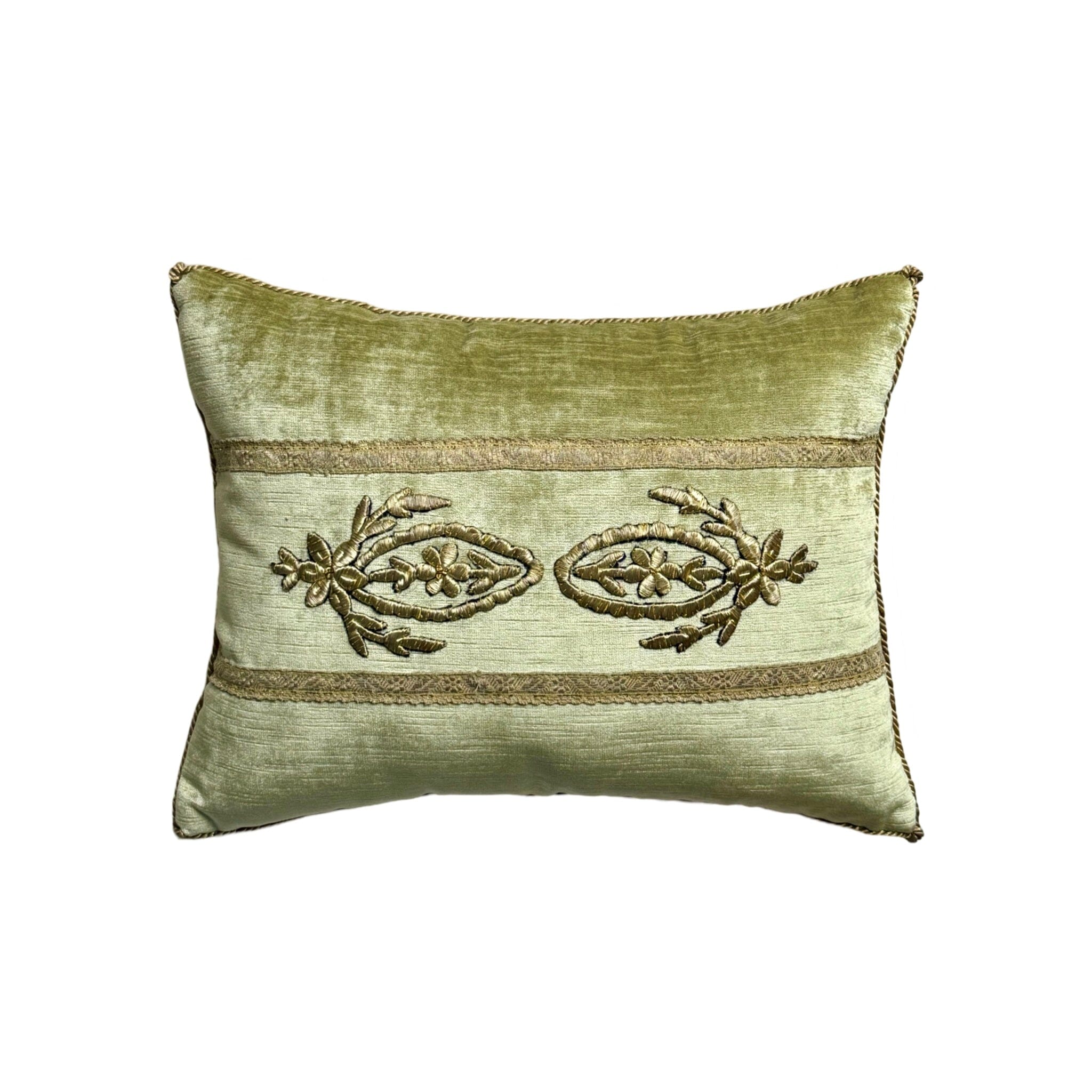 Antique Ottoman Empire Raised Silvery Gold Metallic Embroidery(#E062524 | 12 x 15.5") Pillow B. Viz Design