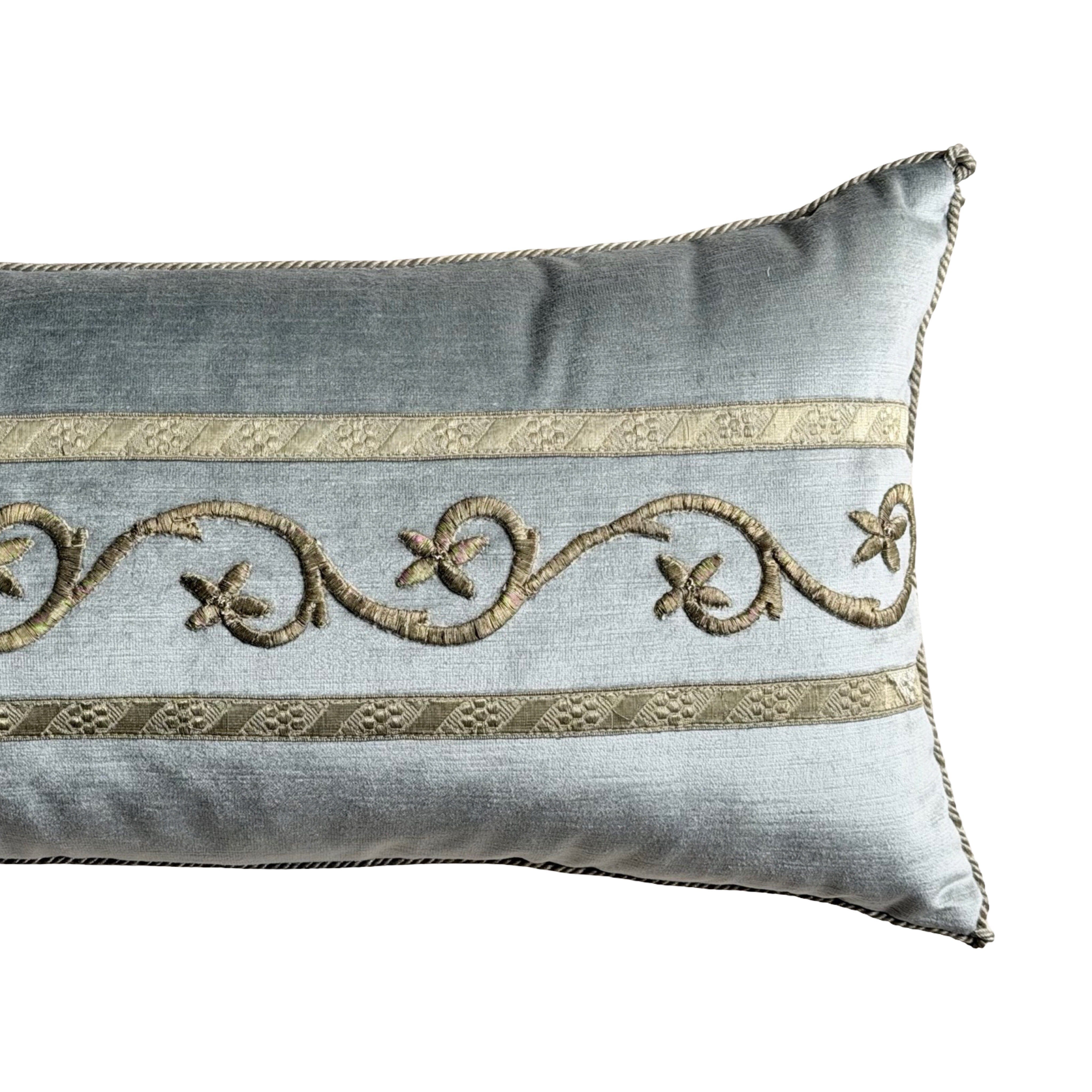 Antique Ottoman Empire Raised Warm Silver Embroidery (#E051025 | 12 x24.5") New Pillows B. Viz Design
