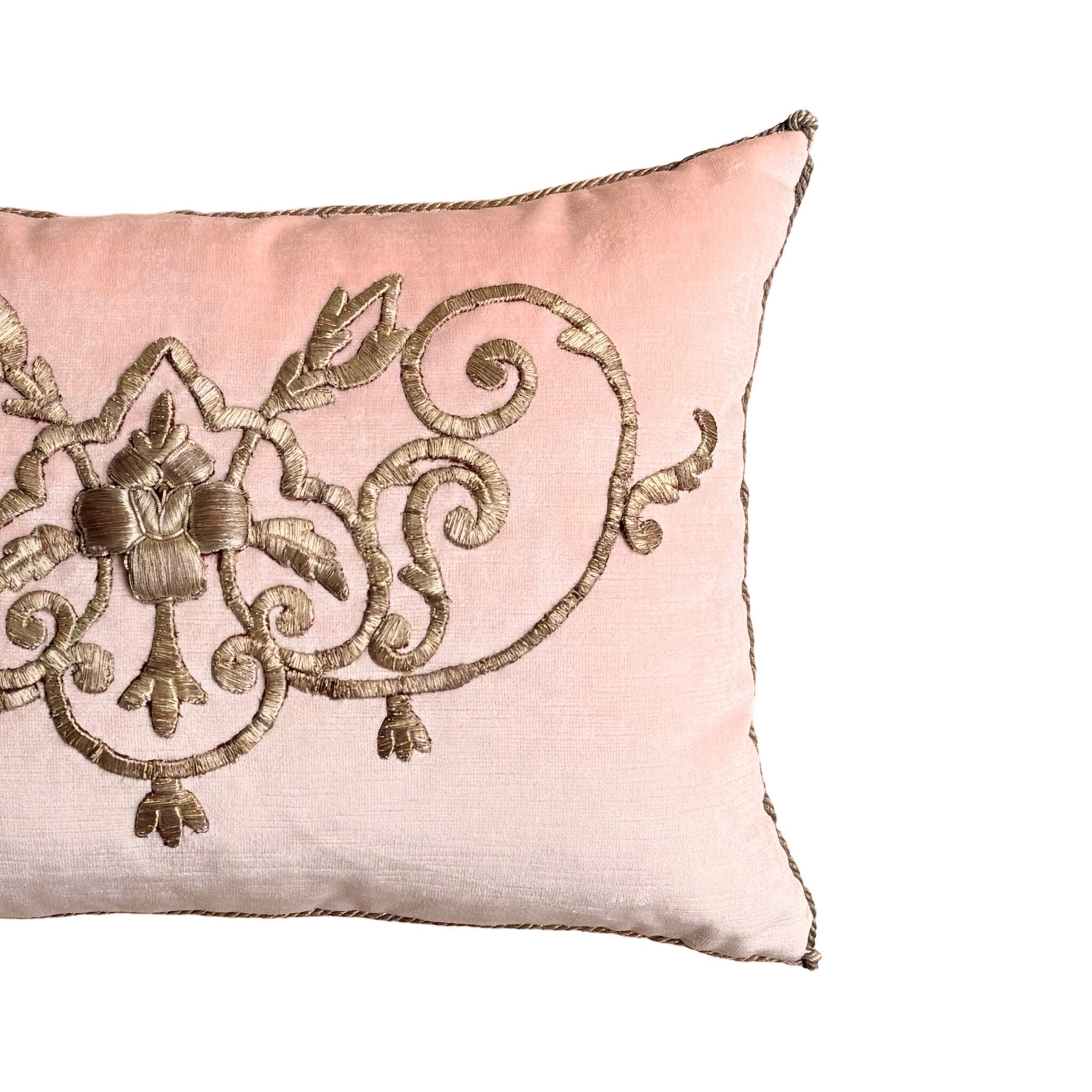 Antique Ottoman Empire Raised Warm Silver Metallic Embroidery (#E091324 | 13 x 19") New Pillows B. Viz Design