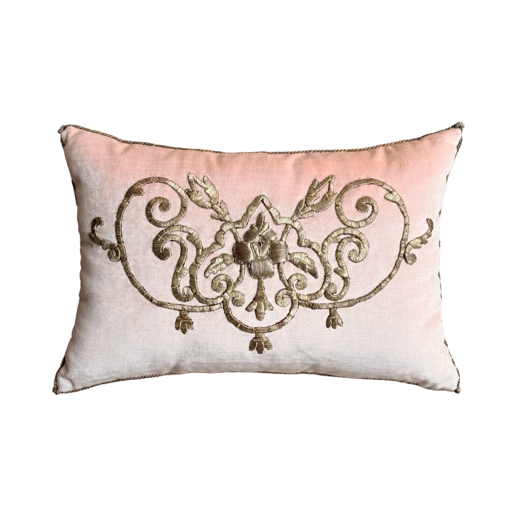 Antique Ottoman Empire Raised Warm Silver Metallic Embroidery (#E091324 | 13 x 19") New Pillows B. Viz Design