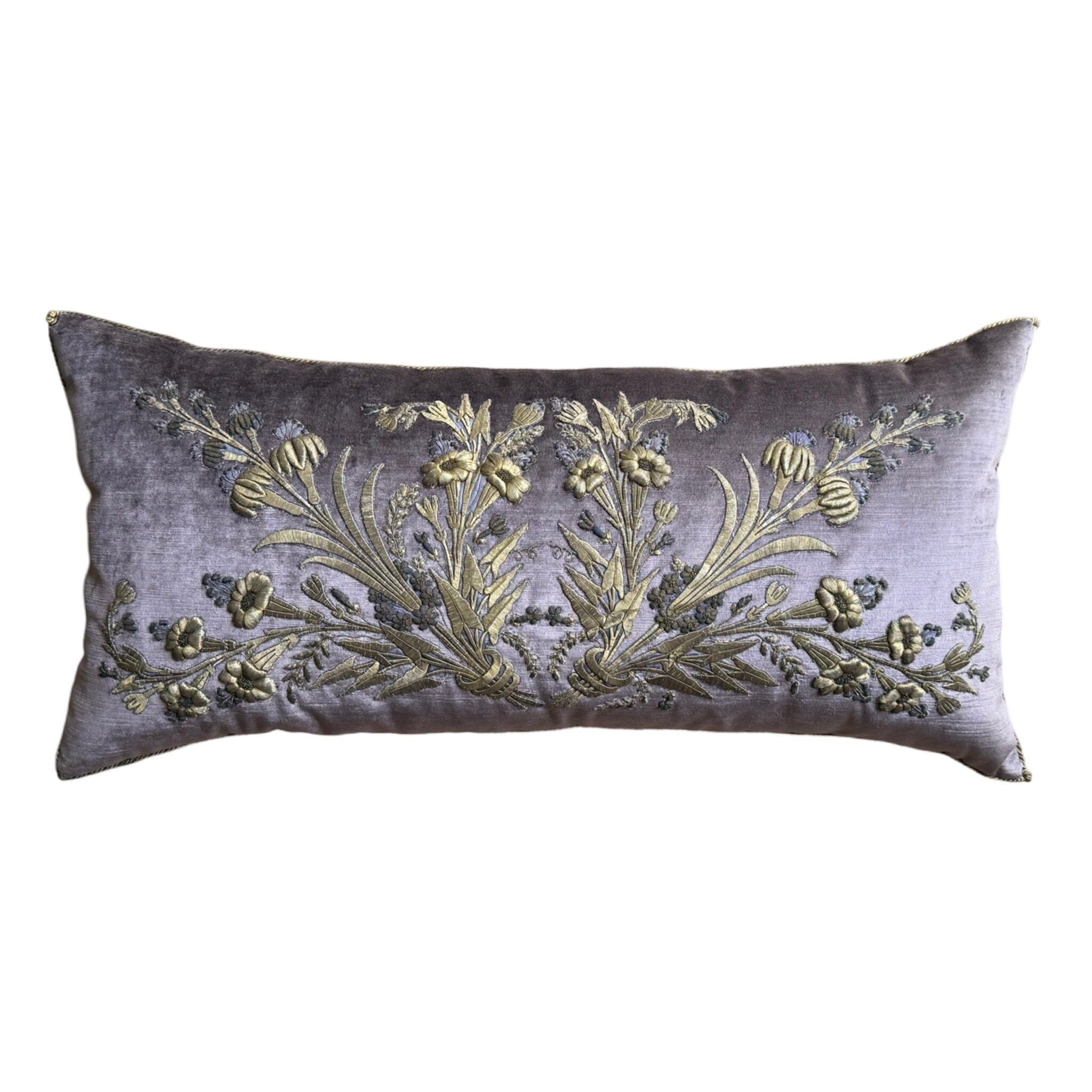 Antique Ottoman Empire Raised Warm Silver Metallic Embroidery (#E112423| 15 x 31") New Pillows B. Viz Design