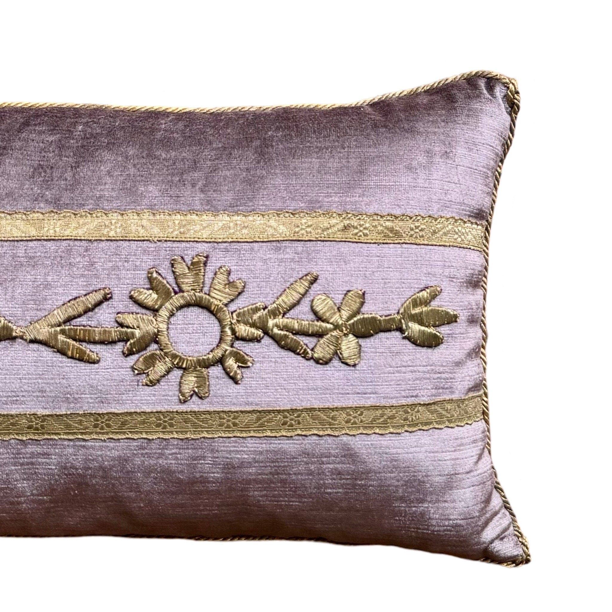 Antique Ottoman Empire Raised Warm Silver Metallic Embroidery on Lavender Velvet (#E081924 | 11 1/2 x 20 1/2") Pillow B. Viz Design