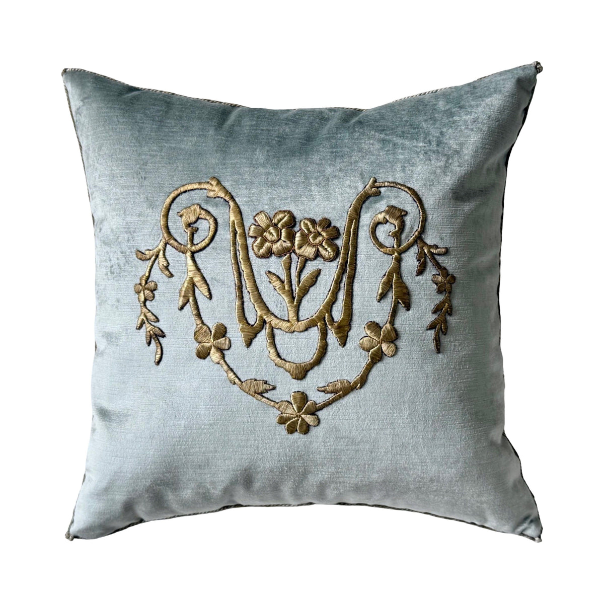 Antique Ottoman Empire Raised Warm Silvery Gold Embroidery (#E050426A&B | 20.5 x 20.5") New Pillows B. Viz Design