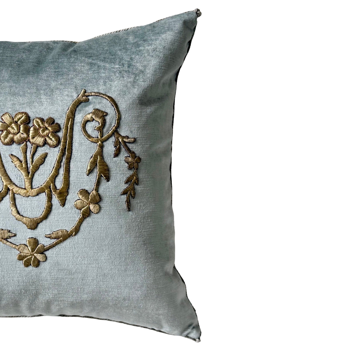 Antique Ottoman Empire Raised Warm Silvery Gold Embroidery (#E050426A&B | 20.5 x 20.5") New Pillows B. Viz Design
