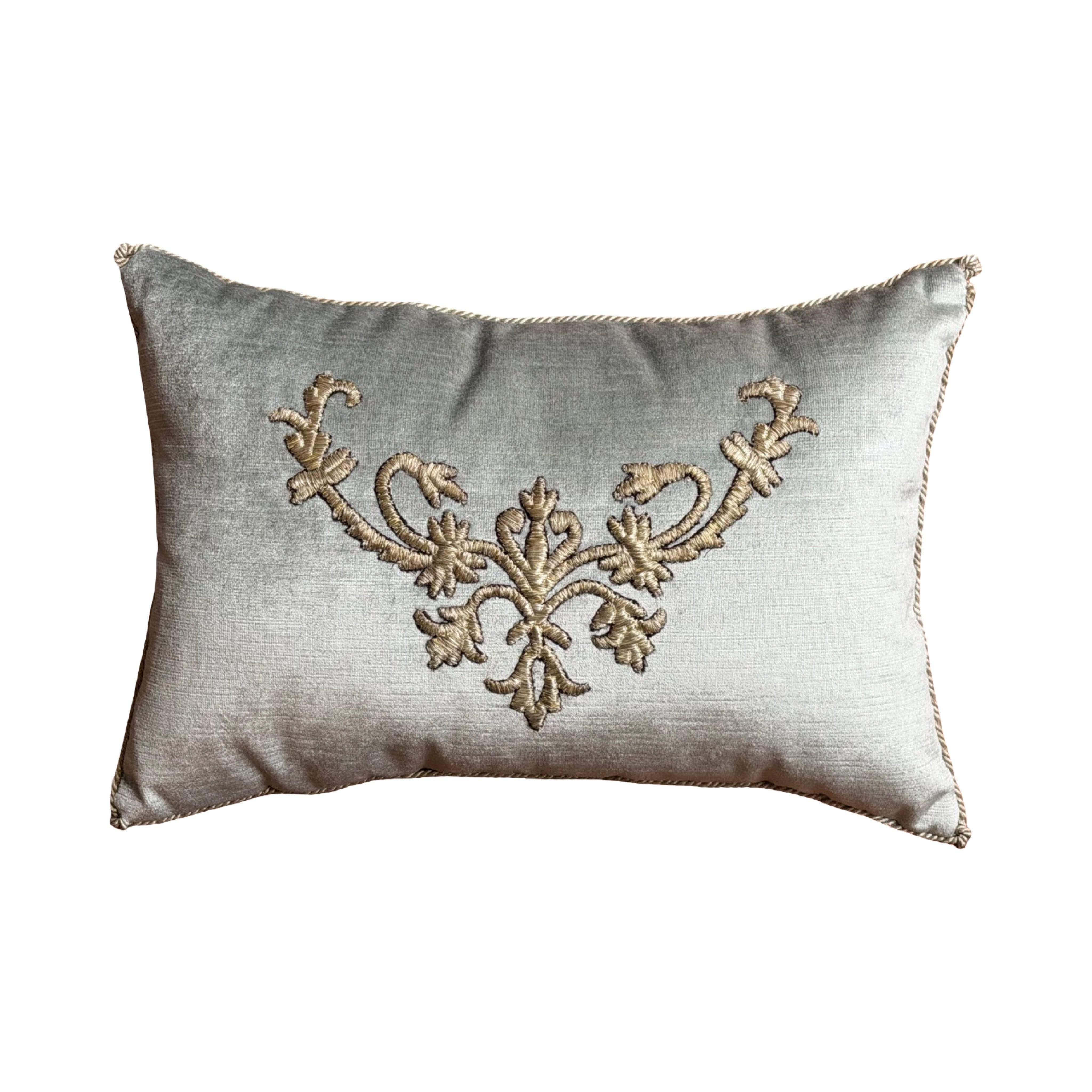 Antique Ottoman Empire Silver Metallic Embroidery (#E013126 | 11.5 x 17") New Pillows B. Viz Design