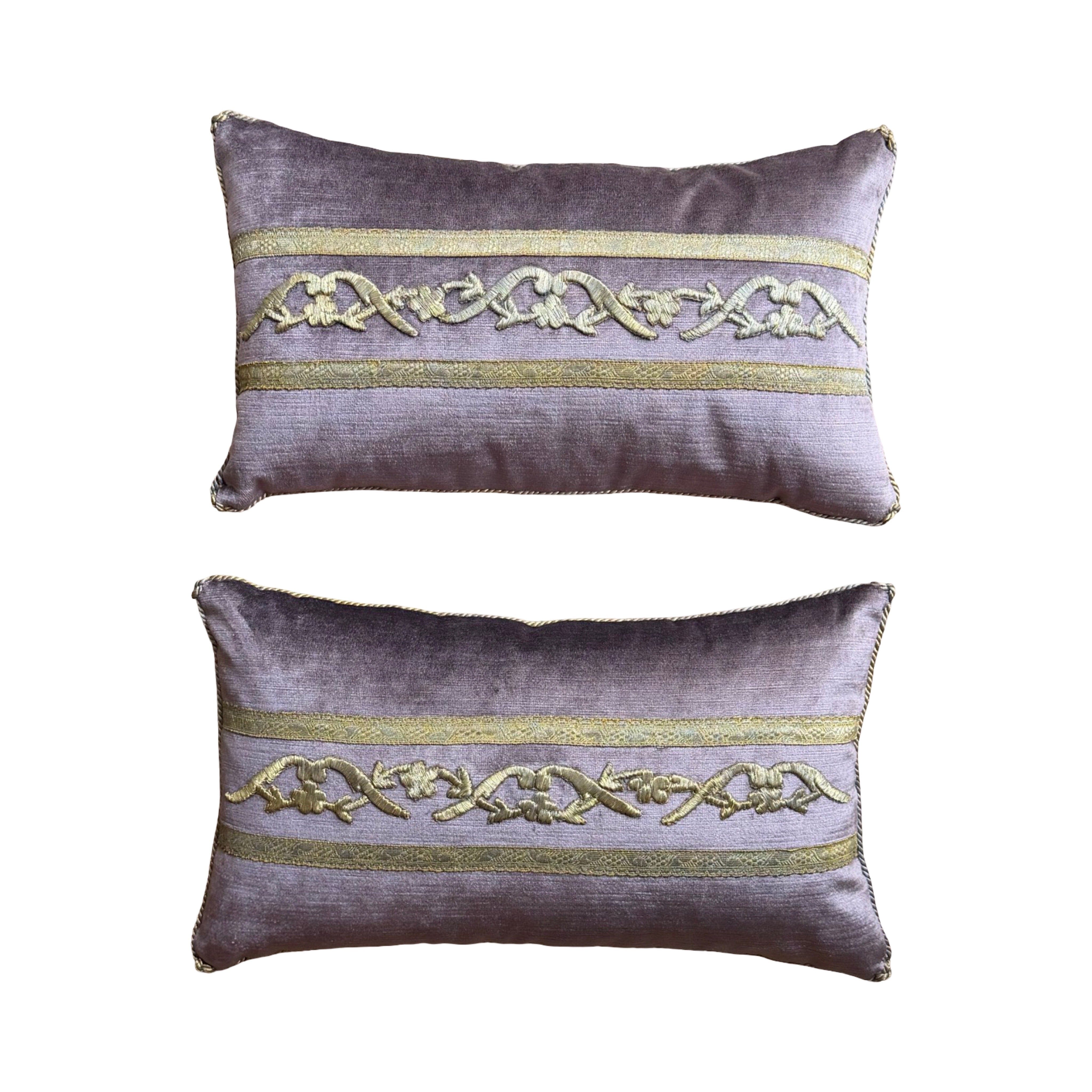Antique Ottoman Empire Silvery Gold Metallic Embroidery (#E070425A&B | 10 x 17") New Pillows B. Viz Design