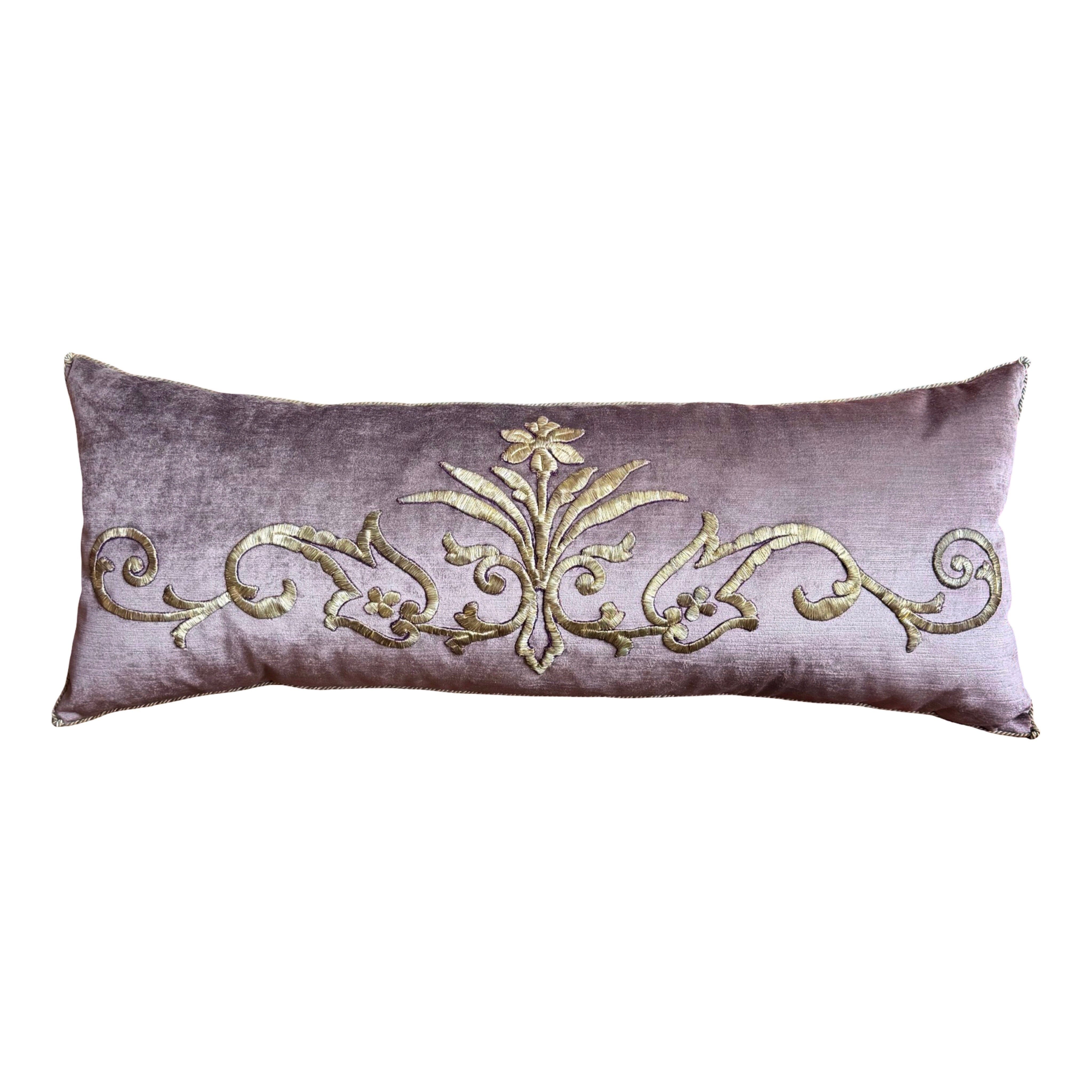Antique Ottoman Empire Warm Silver Metallic Embroidery (#E061025 | 14 x 35") New Pillows B. Viz Design