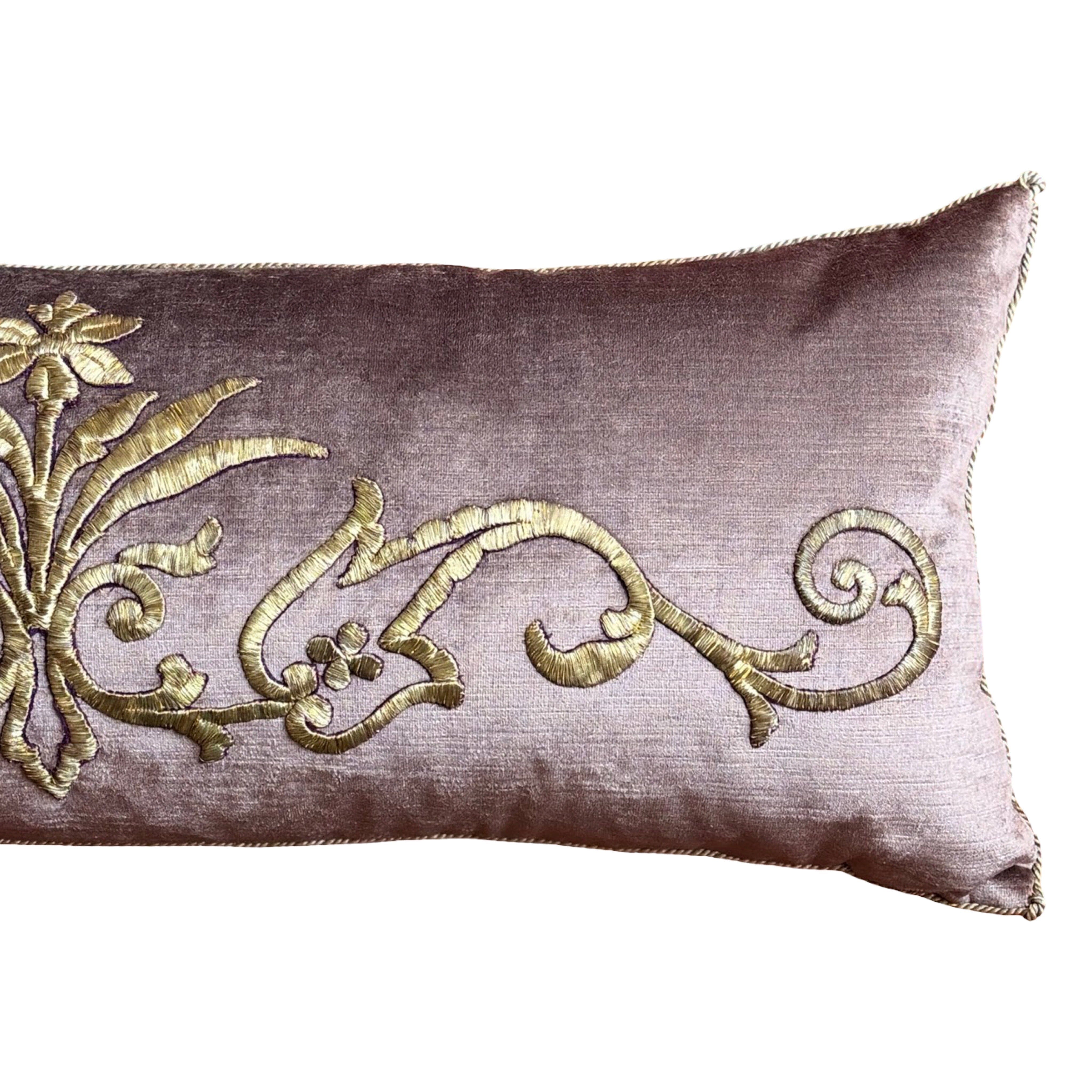 Antique Ottoman Empire Warm Silver Metallic Embroidery (#E061025 | 14 x 35") New Pillows B. Viz Design