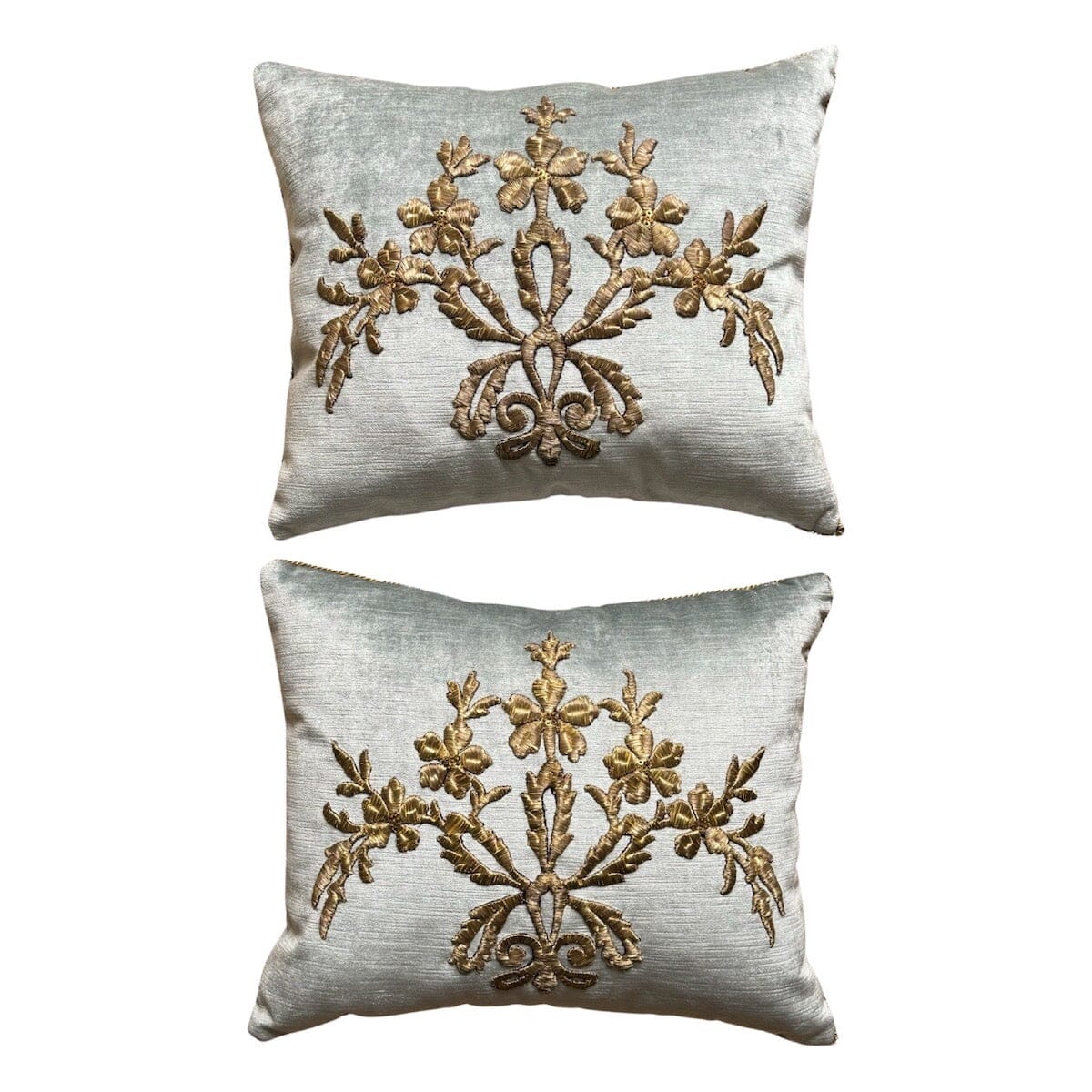 Antique Ottoman Raised Silvery Gold Metallic Embroidery (#E120423A&B | 15x 18") New Pillows B. Viz Design 