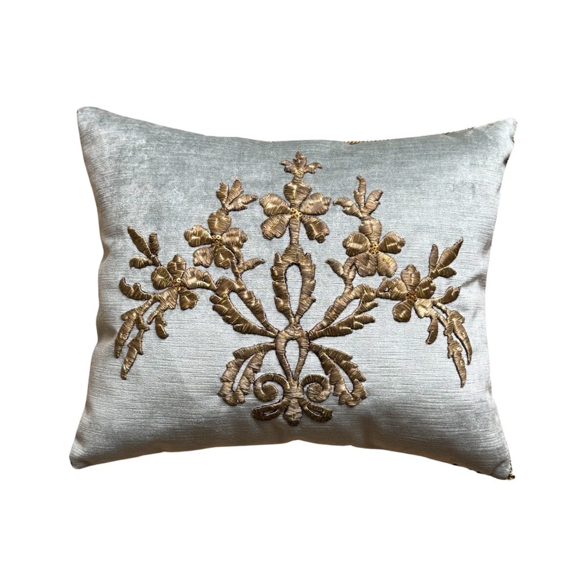 Antique Ottoman Raised Silvery Gold Metallic Embroidery (#E120423A&B | 15x 18") New Pillows B. Viz Design