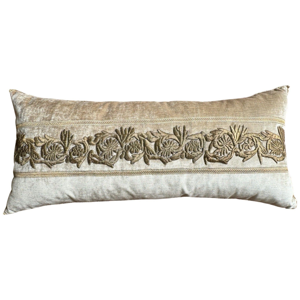 Antique Raised Dark Gold Metallic Embroidery (#E020224 | 16 x 35") New Pillows B. Viz Design