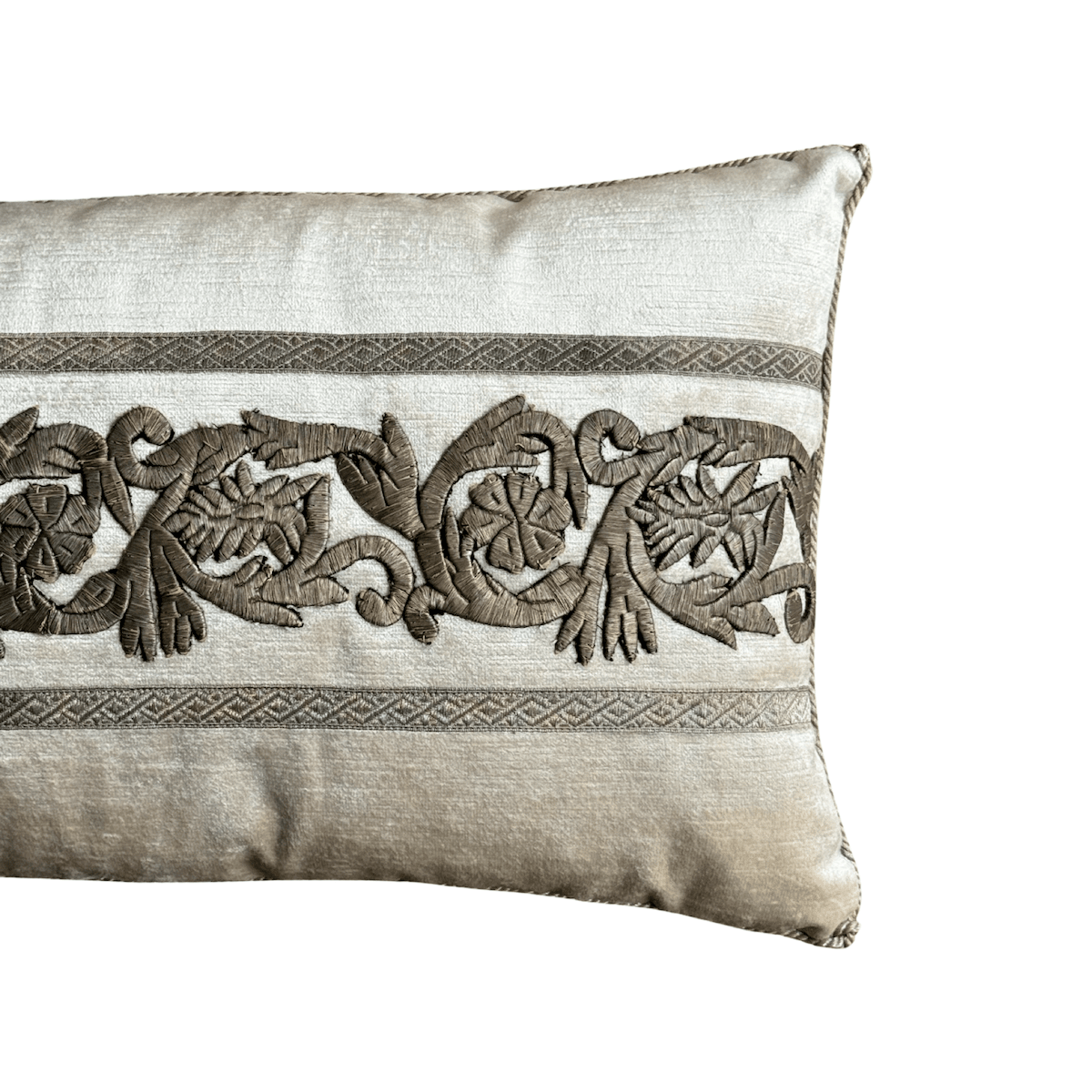 Antique Raised Dark Gold Metallic Embroidery (#E061223 | 12.5 x 26") New Pillows B. Viz Design
