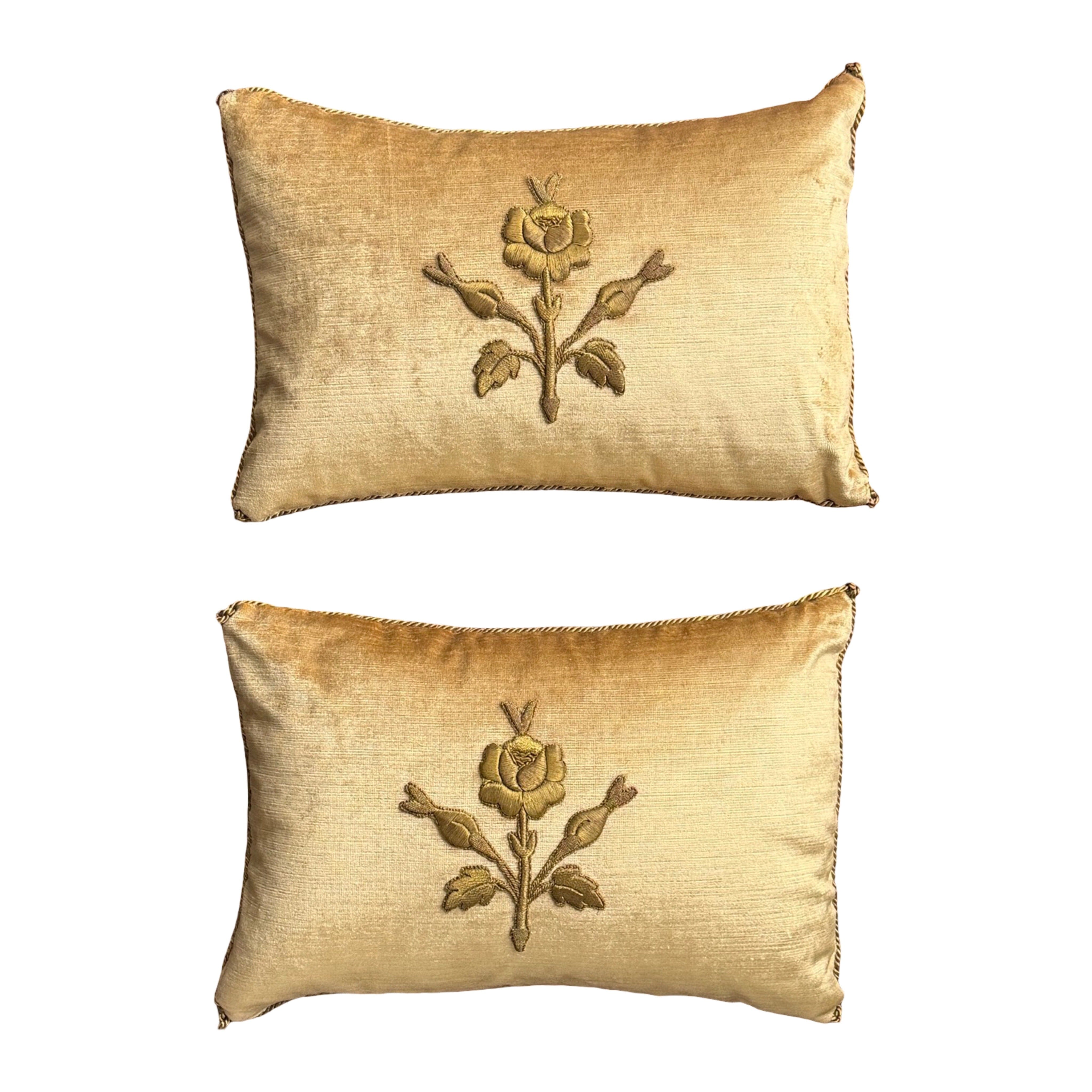 Antique Raised Gold Metallic Embroidery (#E031526A&B | 11 x 16") New Pillows B. Viz Design