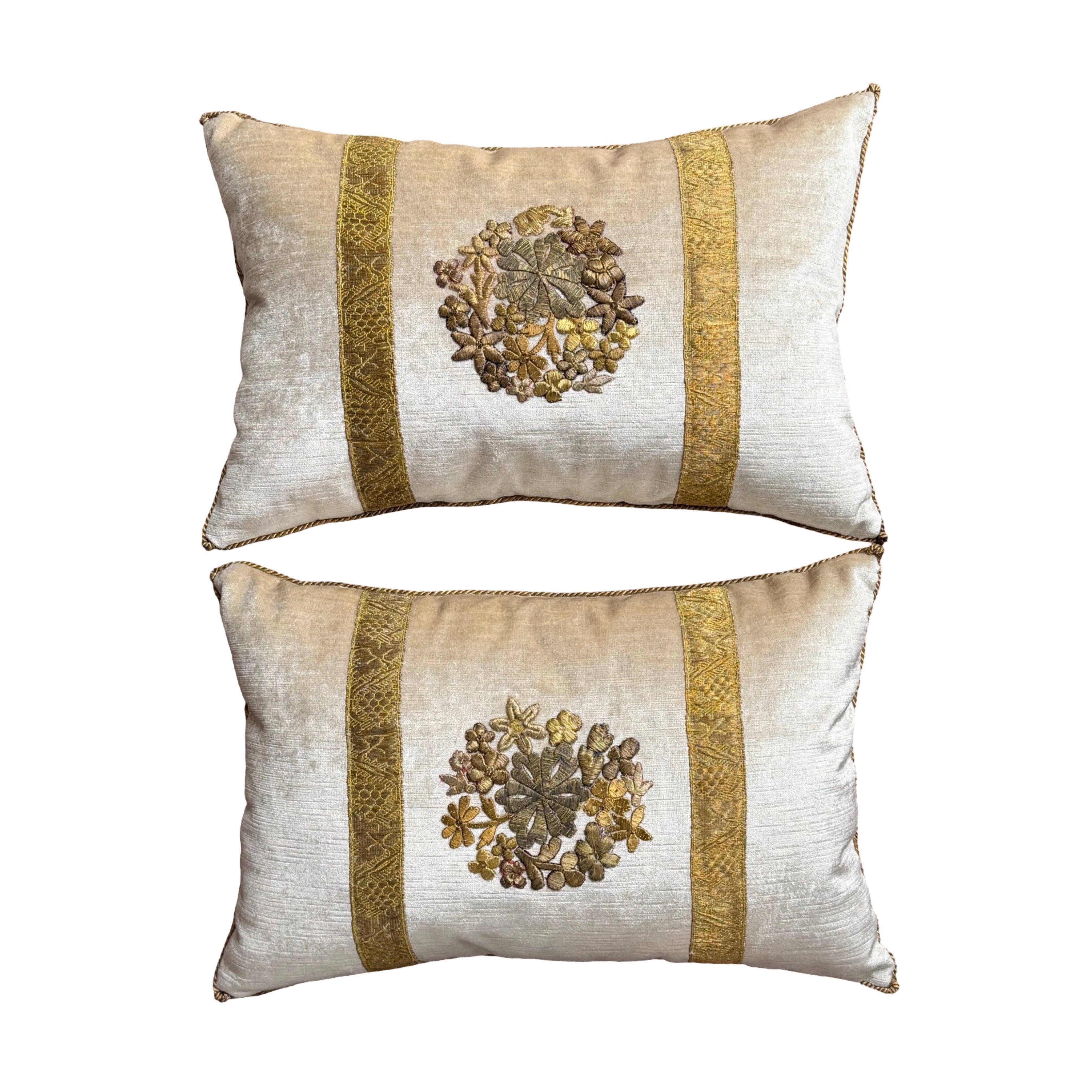 Antique Raised Gold Metallic Embroidery (#E073025A&B | 12 x 18") New Pillows B. Viz Design