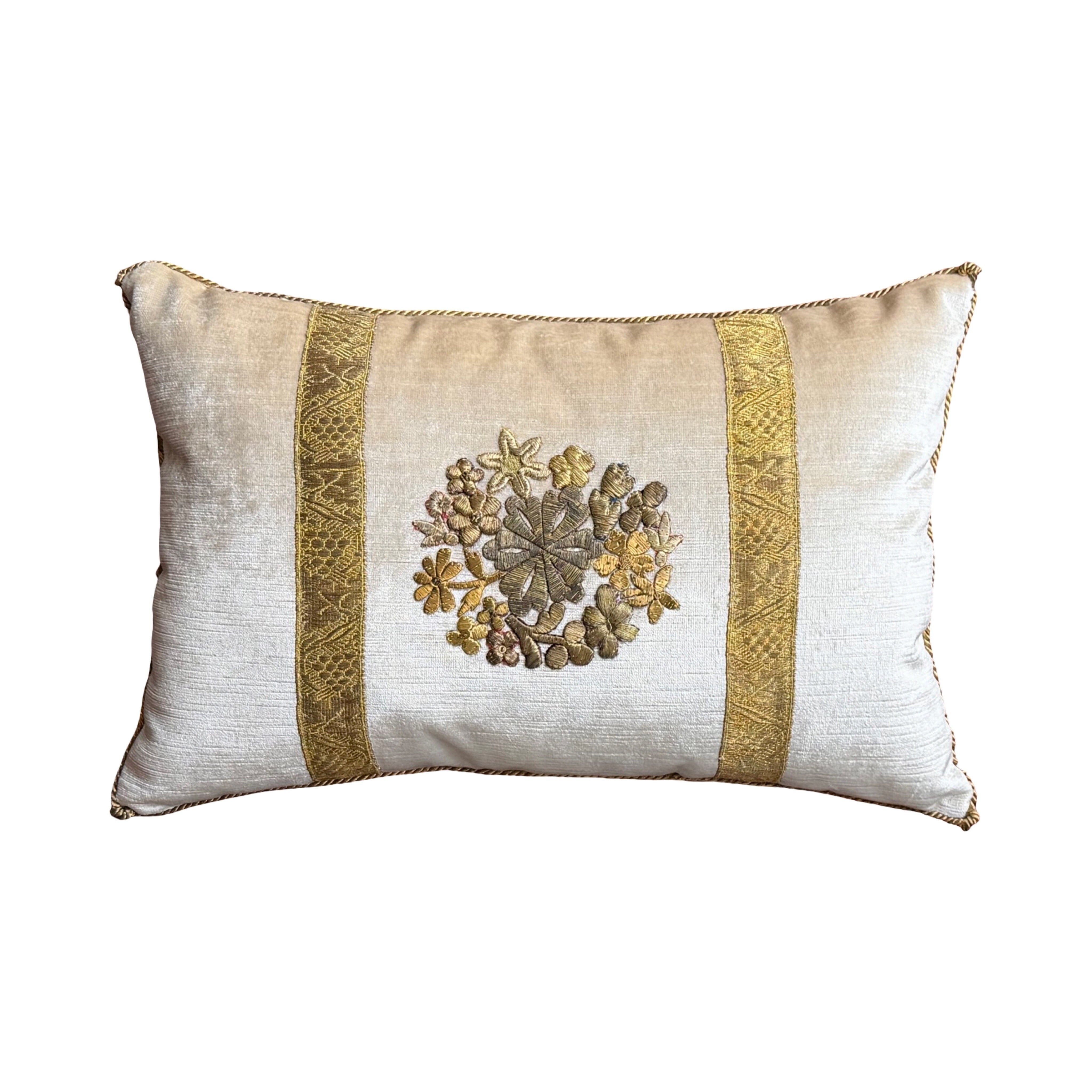Antique Raised Gold Metallic Embroidery (#E073025A&B | 12 x 18") New Pillows B. Viz Design