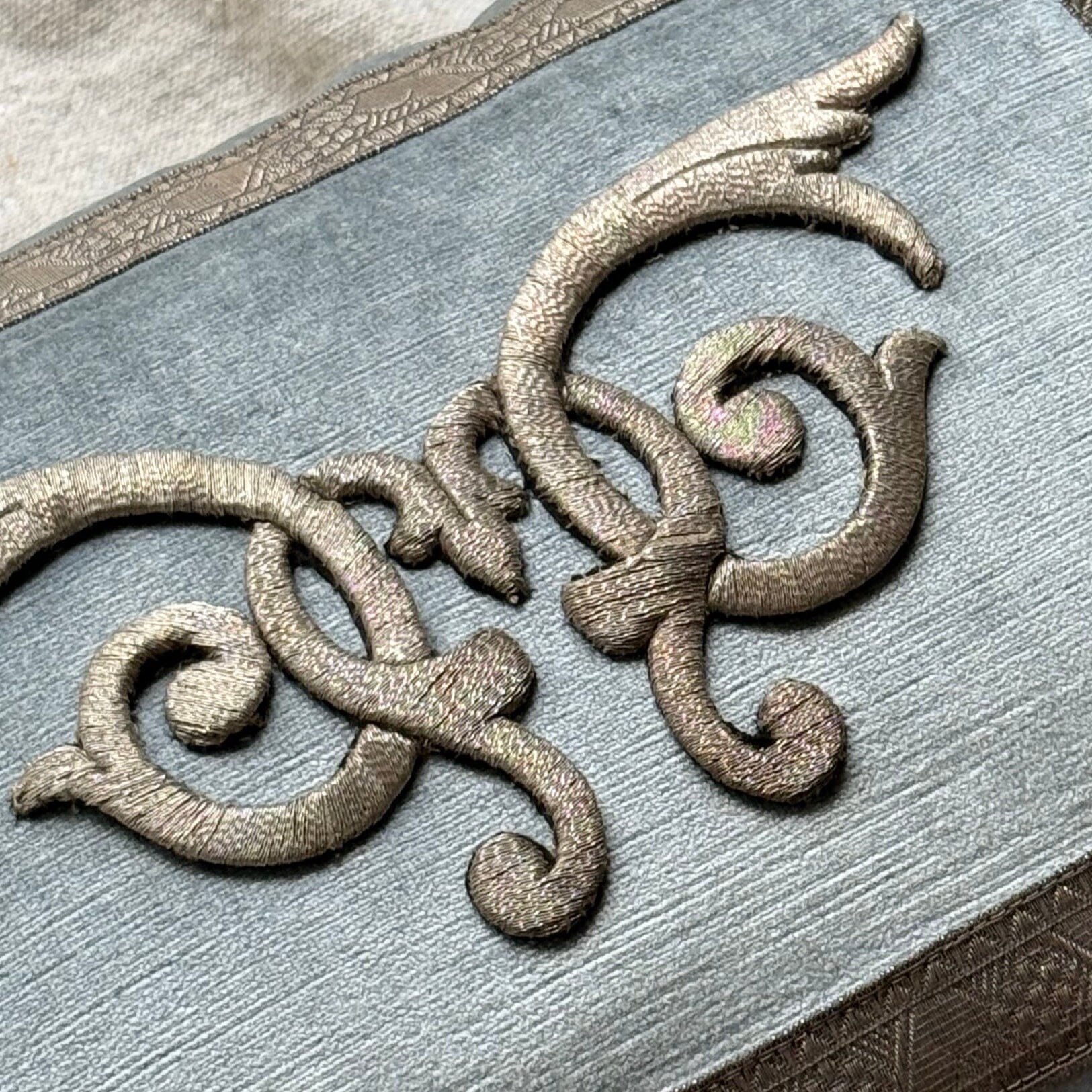 Antique Raised Silver Metallic Embroidery(#E072624 | 12.5 x 17") Pillow B. Viz Design