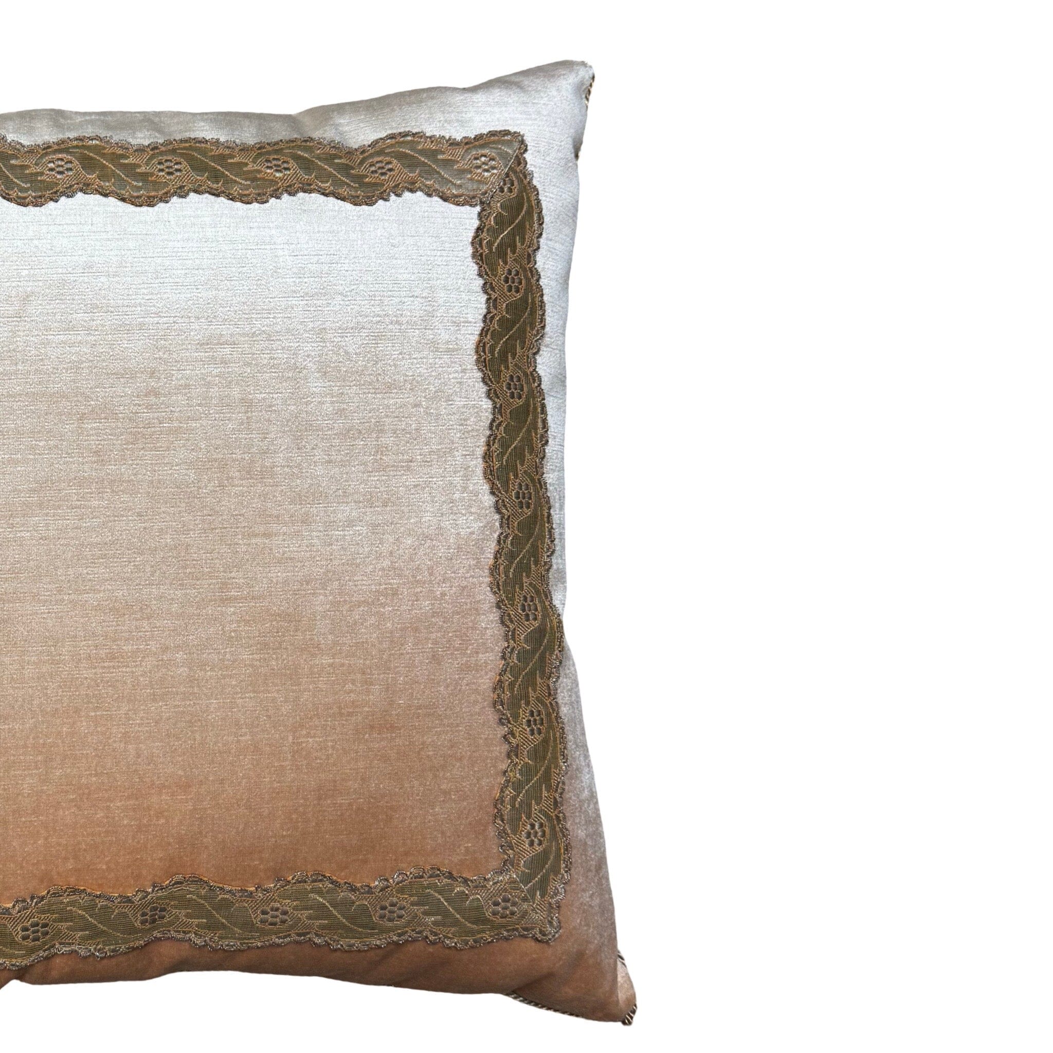 Antique Silver Metallic Serpintine Galon on Pale Apricot Velvet (#M030126A&B | 22 x 22") Pillow B. Viz Design