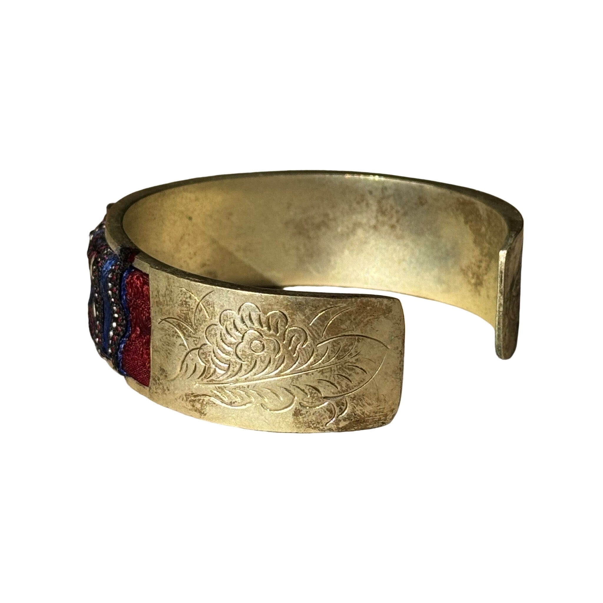 Antique South East Asian Textile Cuff on Silver Cuff ClayCut Laos