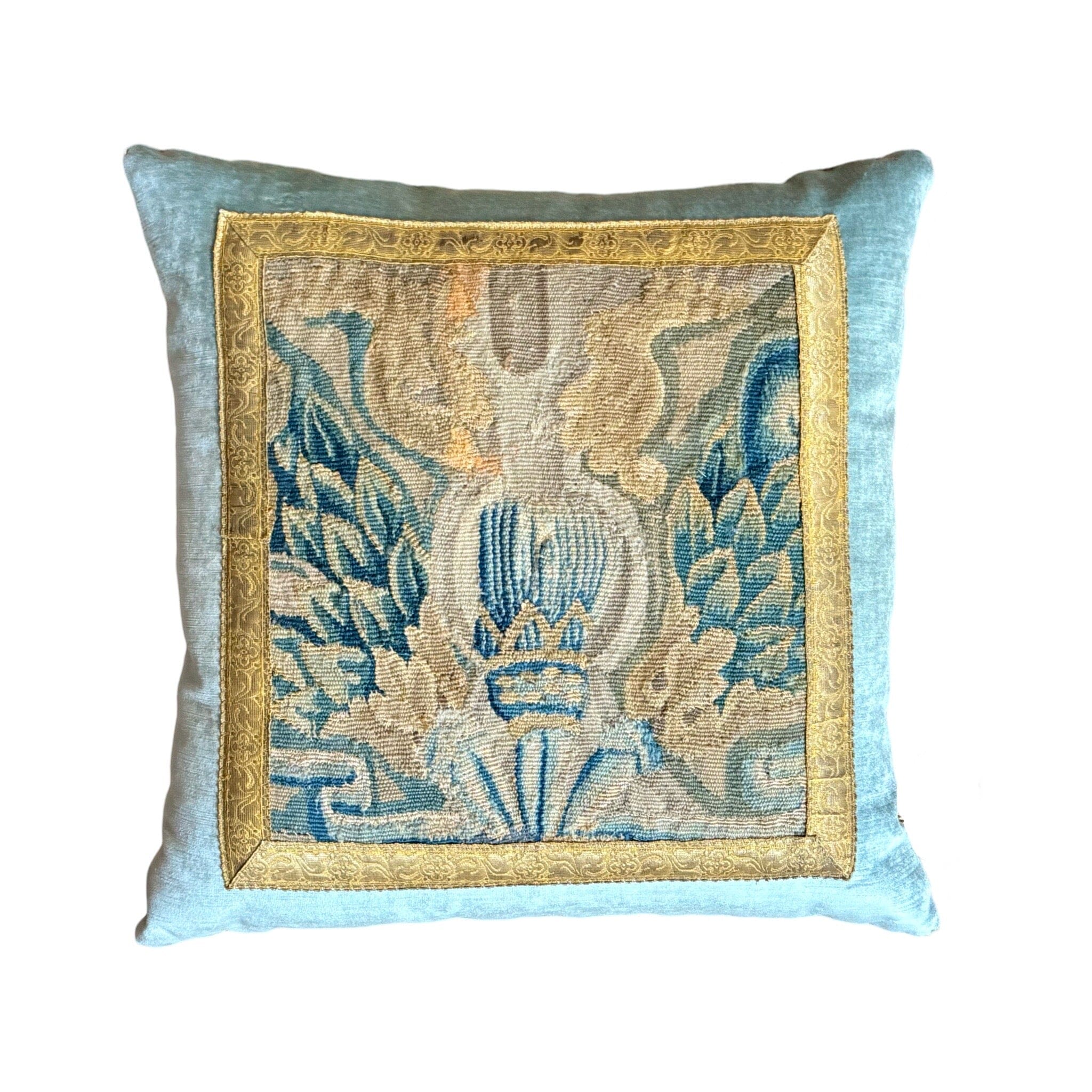 Antique Tapestry Fragment (#T092924A | 20 1/2 x 20 1/2") New Pillows B. Viz Design
