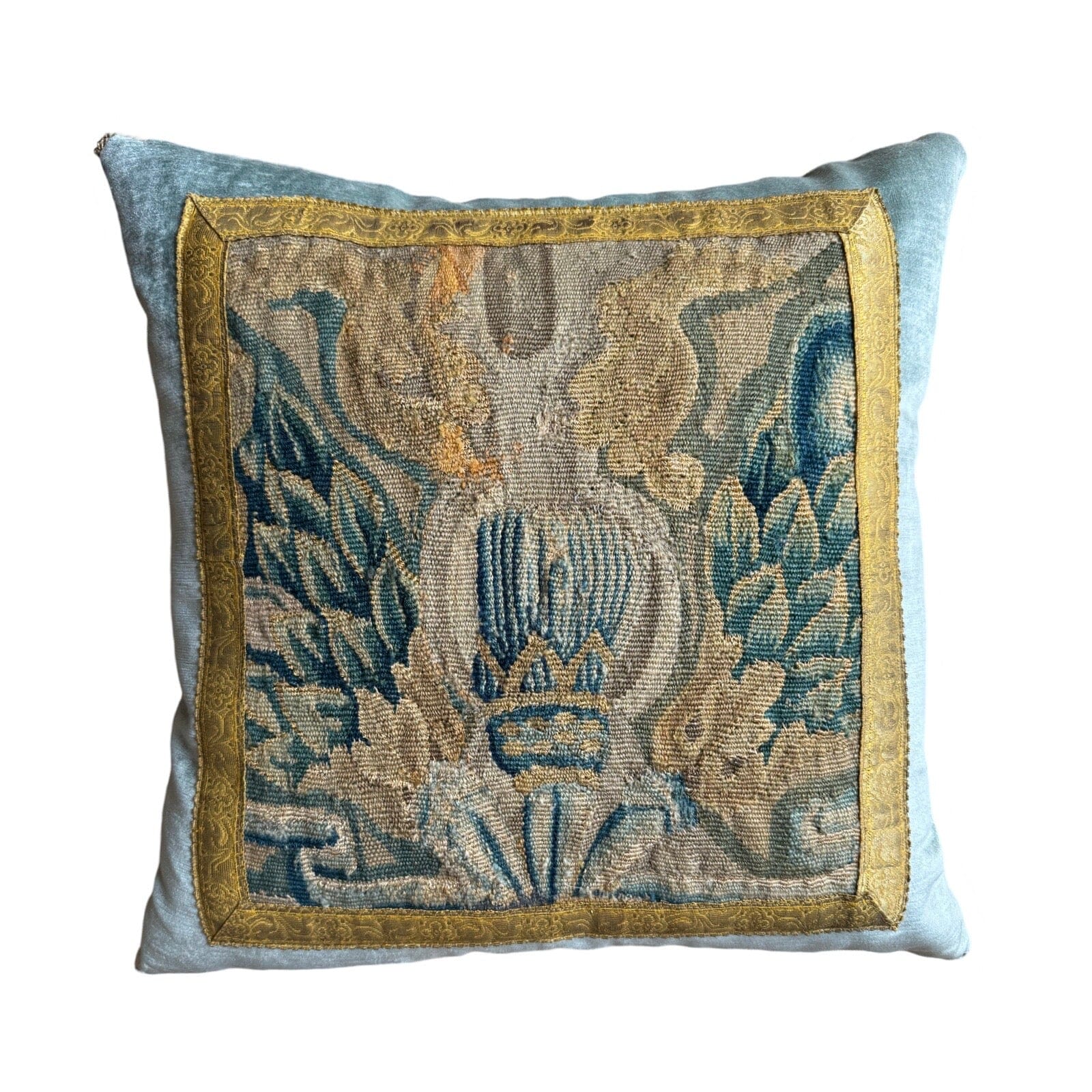 Antique Tapestry Fragment (#T092924A | 20.5 x 20.5") New Pillows B. Viz Design