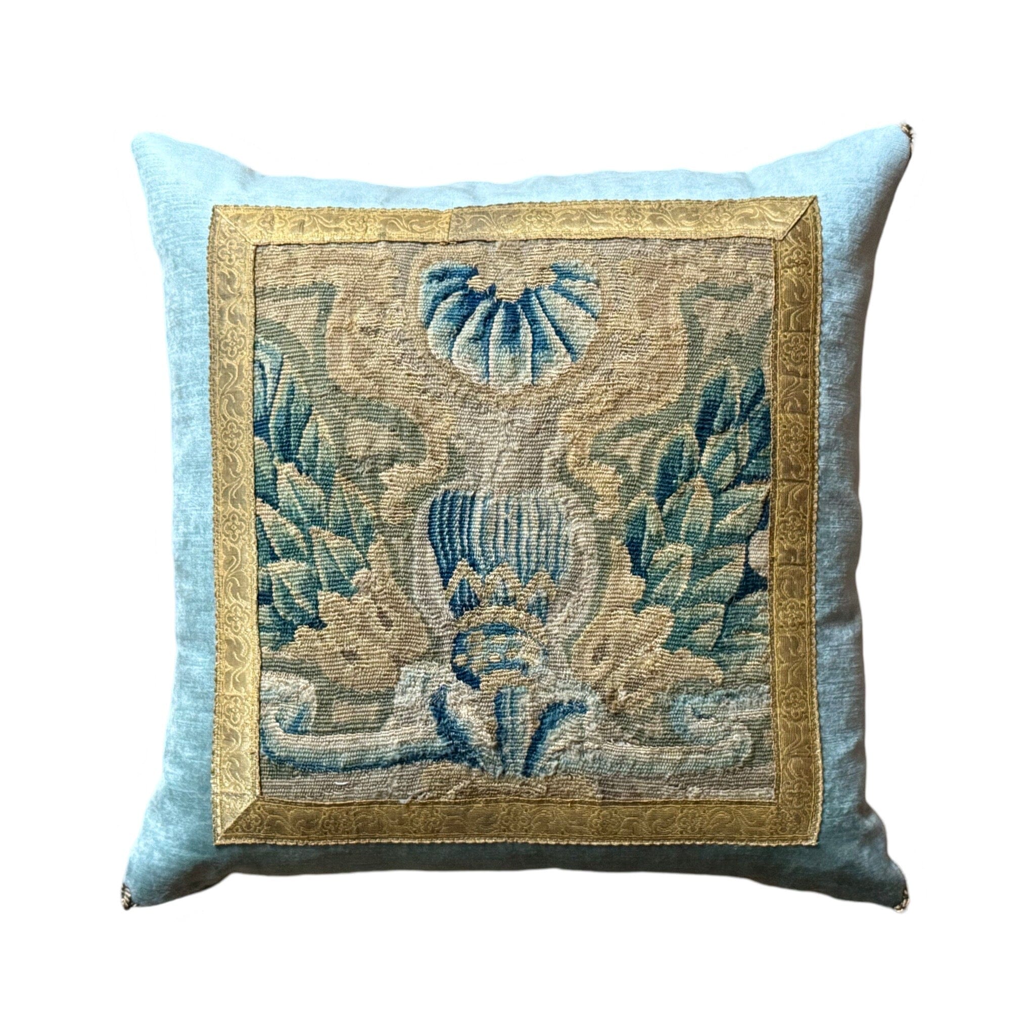Antique Tapestry Fragment (#T092924B | 20 1/2 x 20 1/2") New Pillows B. Viz Design